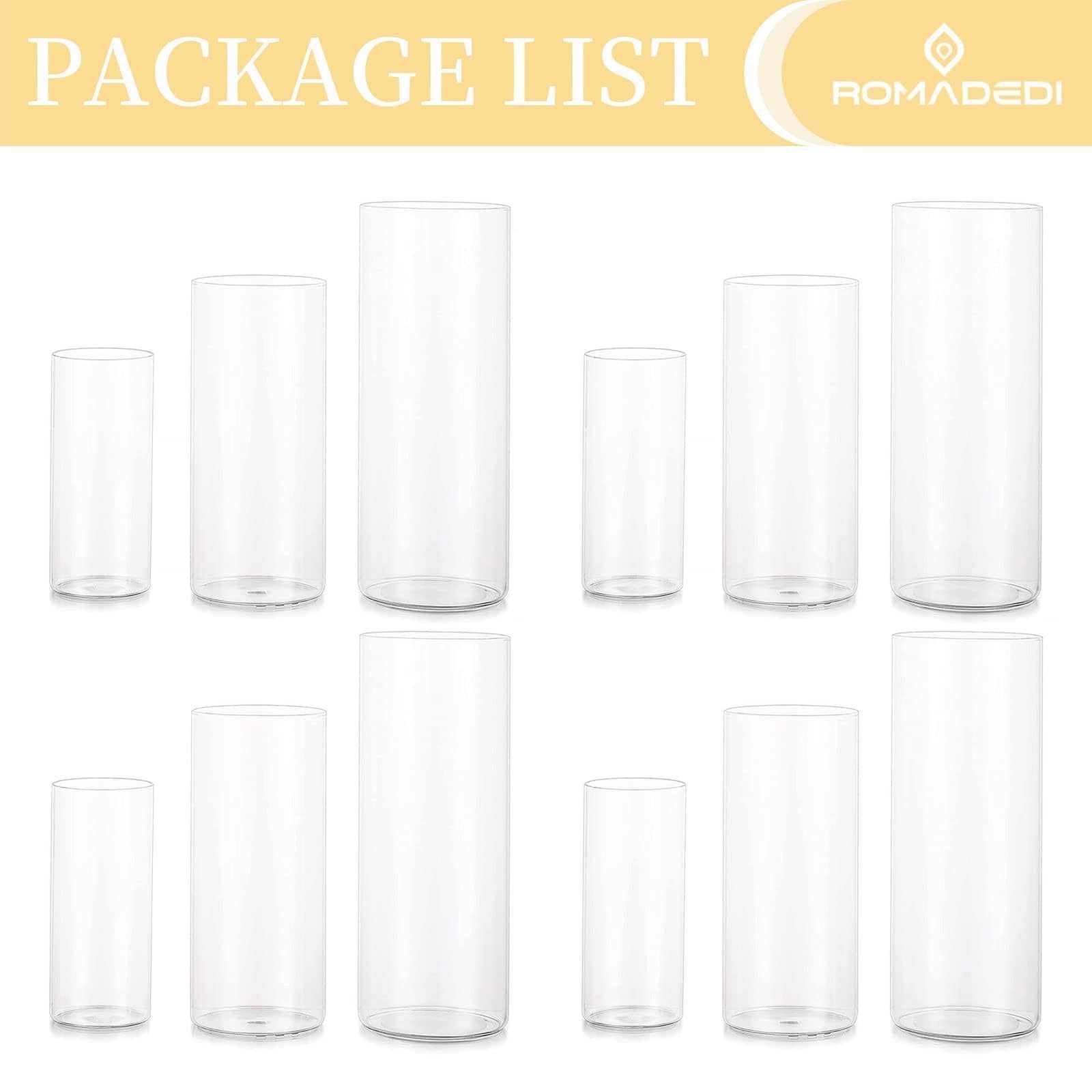 Romadedi Portavelas de cristal para boda, juego de 12 unidades, cilindro transparente, 15/20/25 cm | Vasos para velas flotantes, decoración de mesa, mesa de comedor, fiesta, sala de estar, exterior