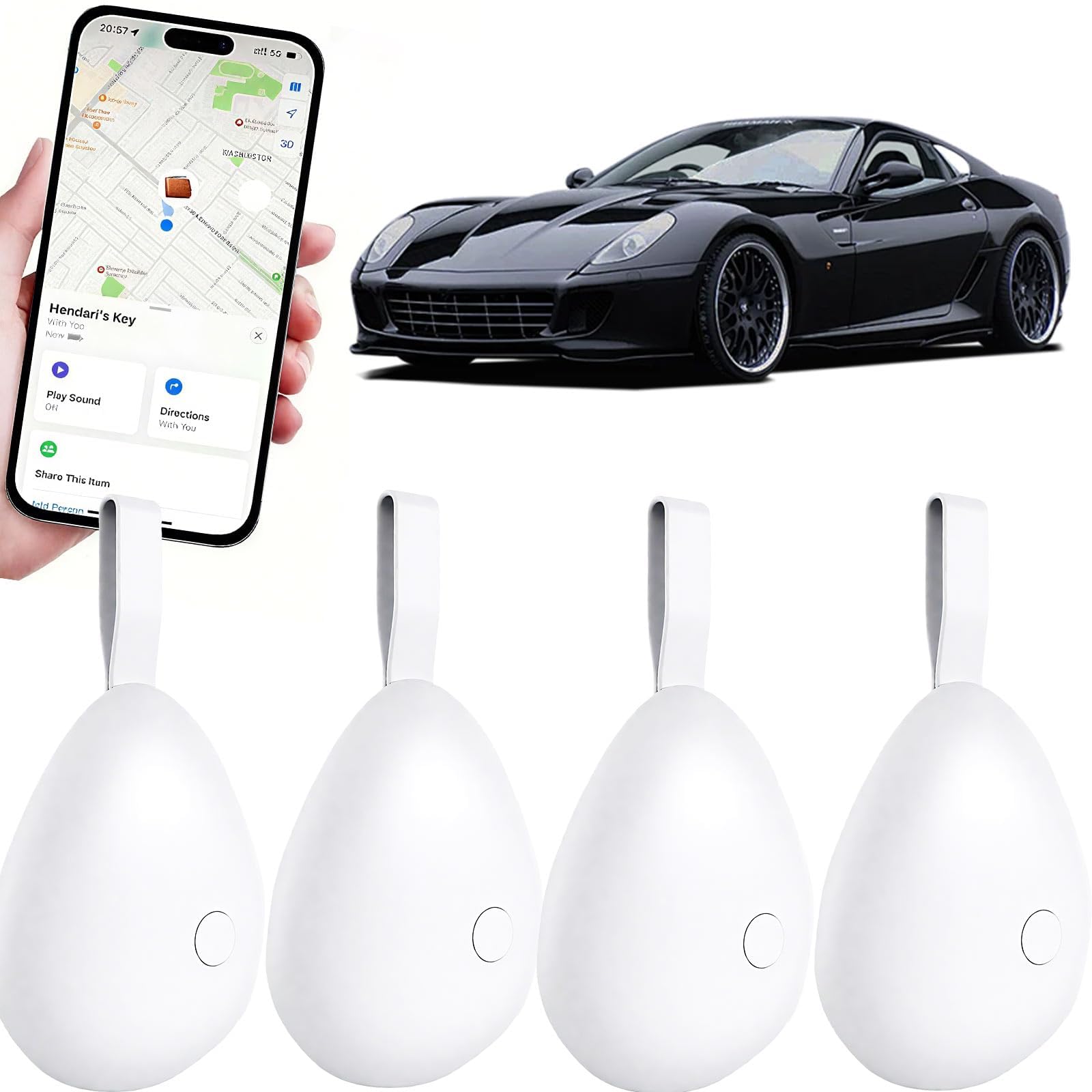 Localizzatore GPS per veicoli, mini dispositivo di localizzazione per veicoli, dispositivo di localizzazione auto nascosto senza abbonamento Lavora con Find My (solo iOS), Trova chiavi, per bambini