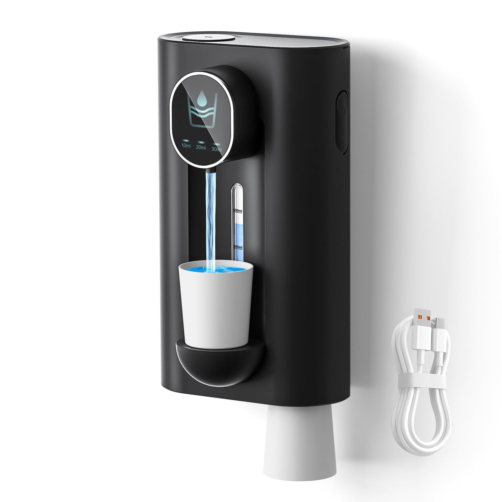 Automatic Mouthwash Dispenser for Bathroom, 18.26 Oz (540ml) Touchless Auto Mouth Wash Dispenser with Magnetic Cups, 3 Dispensing Levels, USB Charging, Wall Mounted,No Drilling, Black