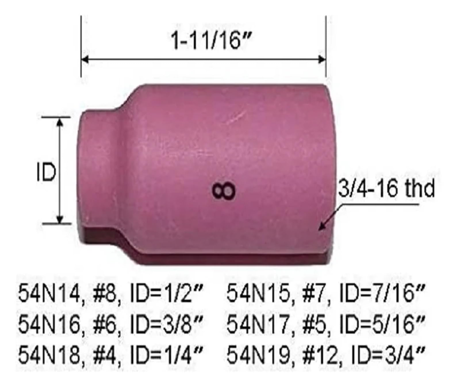 Tazza in Ceramica con Lente T+I+G 54N14 (#8, 1/2",D12,5 * 42mm) for Torcia di Saldatura T+I+G Serie WP 17 18 2610pz