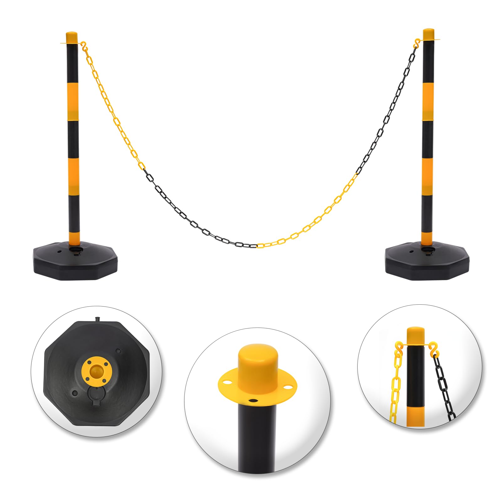 Juego de 6 postes de cadena extraíbles, juego de 6 soportes de barrera móviles con 5 cadenas, barrera de aparcamiento para áreas comerciales como hoteles, aparcamientos
