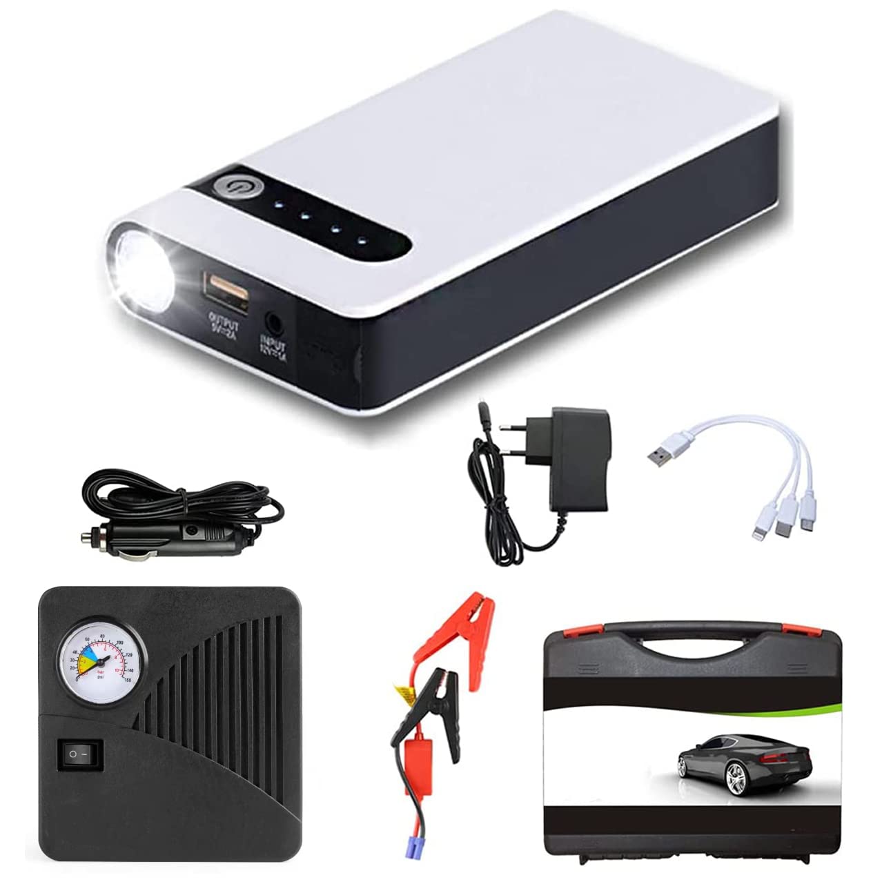 Pack de Batterie de démarrage, démarreur de Voiture Portable, Bloc d'alimentation 12 V 30 000 mAh, Booster de Batterie de Voiture d'urgence avec lumière LED intégrée