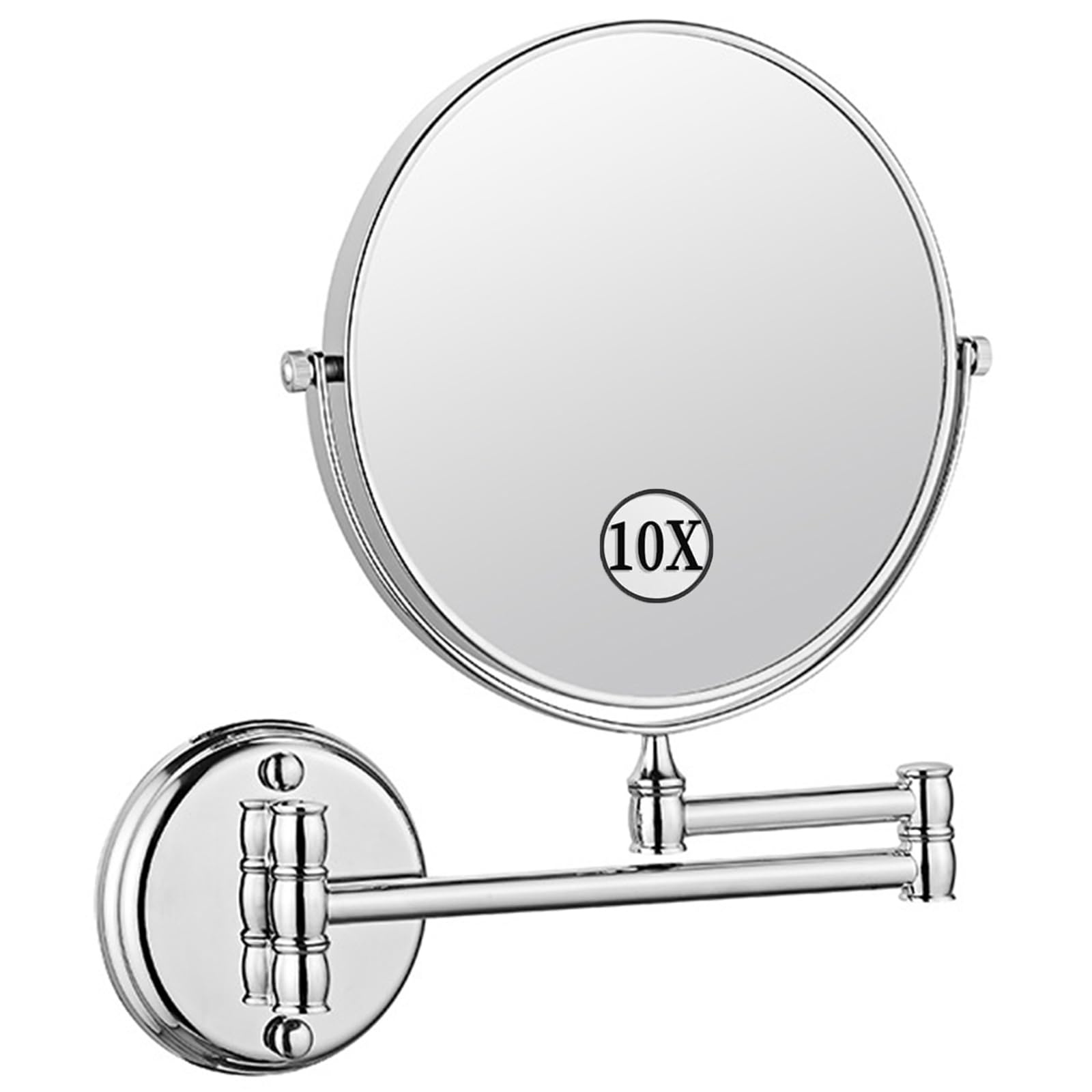 SXFSDOU Wall Mounted Makeup Mirror, 360 Swivel Double Sided Vanity Mirror with 1X/10X Magnification, Bathroom Extendable Shaving Mirror,Chrome