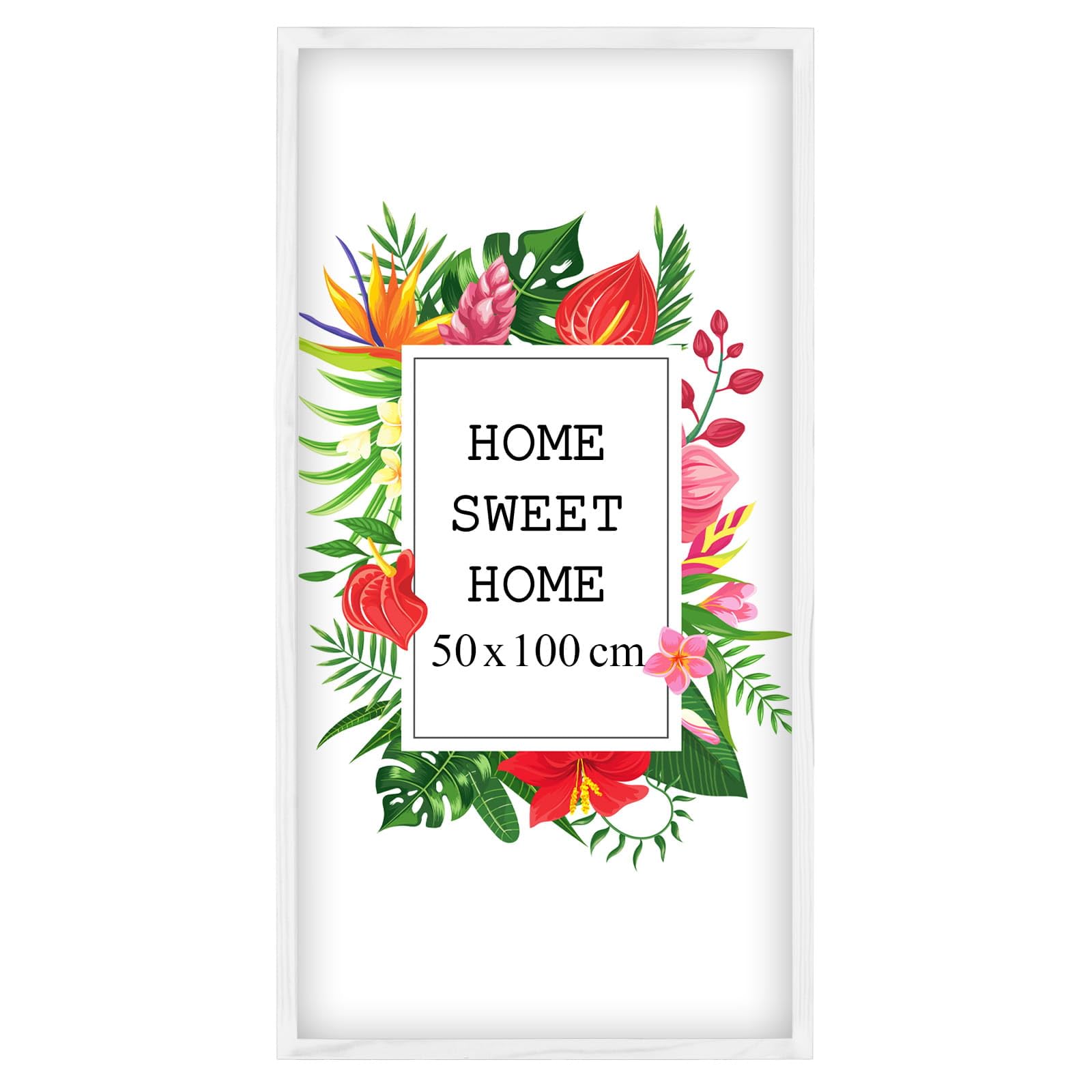 MG Design Marco 50 x 100 cm - color Blanco, de madera, con cristal acrílico - para colgar vertical u horizontalmente, sin fondo, para fotos, pósters, puzzles