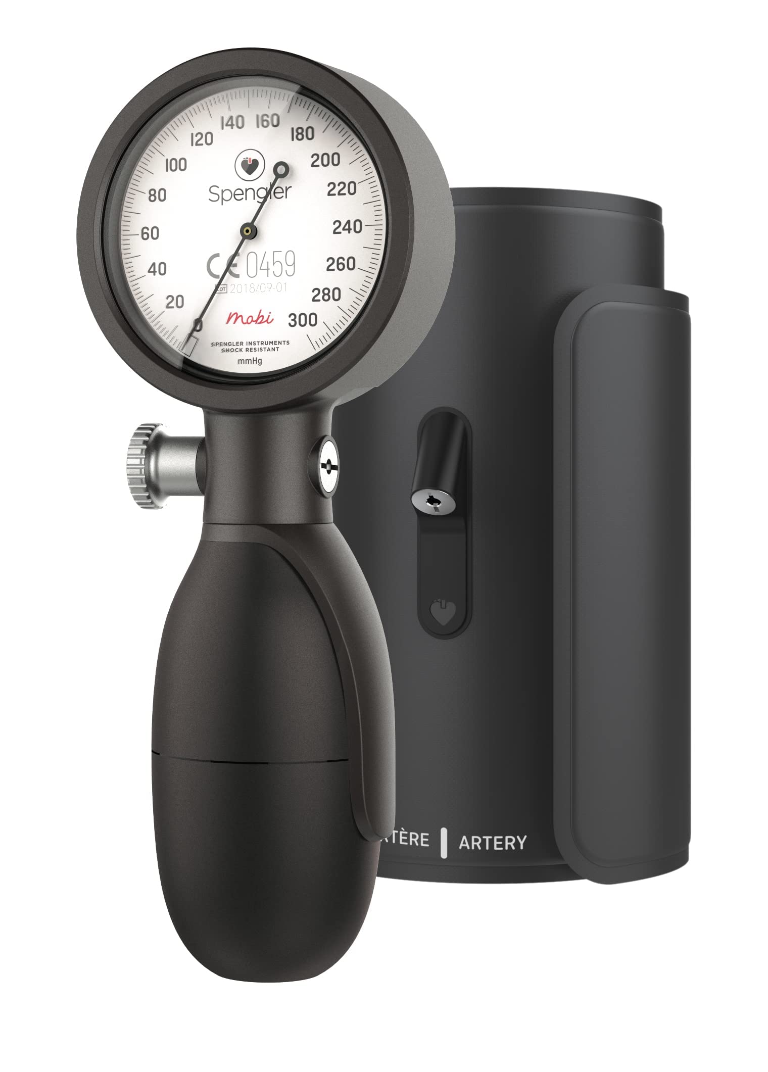 SPENGLER Mobi, Tensiomètre Mécanique pour Mesure de la Pression Artérielle, Précis, Fiable, Résistant, Mécanisme Horloger, Poire Grand Volume, Connectique Aimantée, Brassard M Fourni (Noir Carbone)