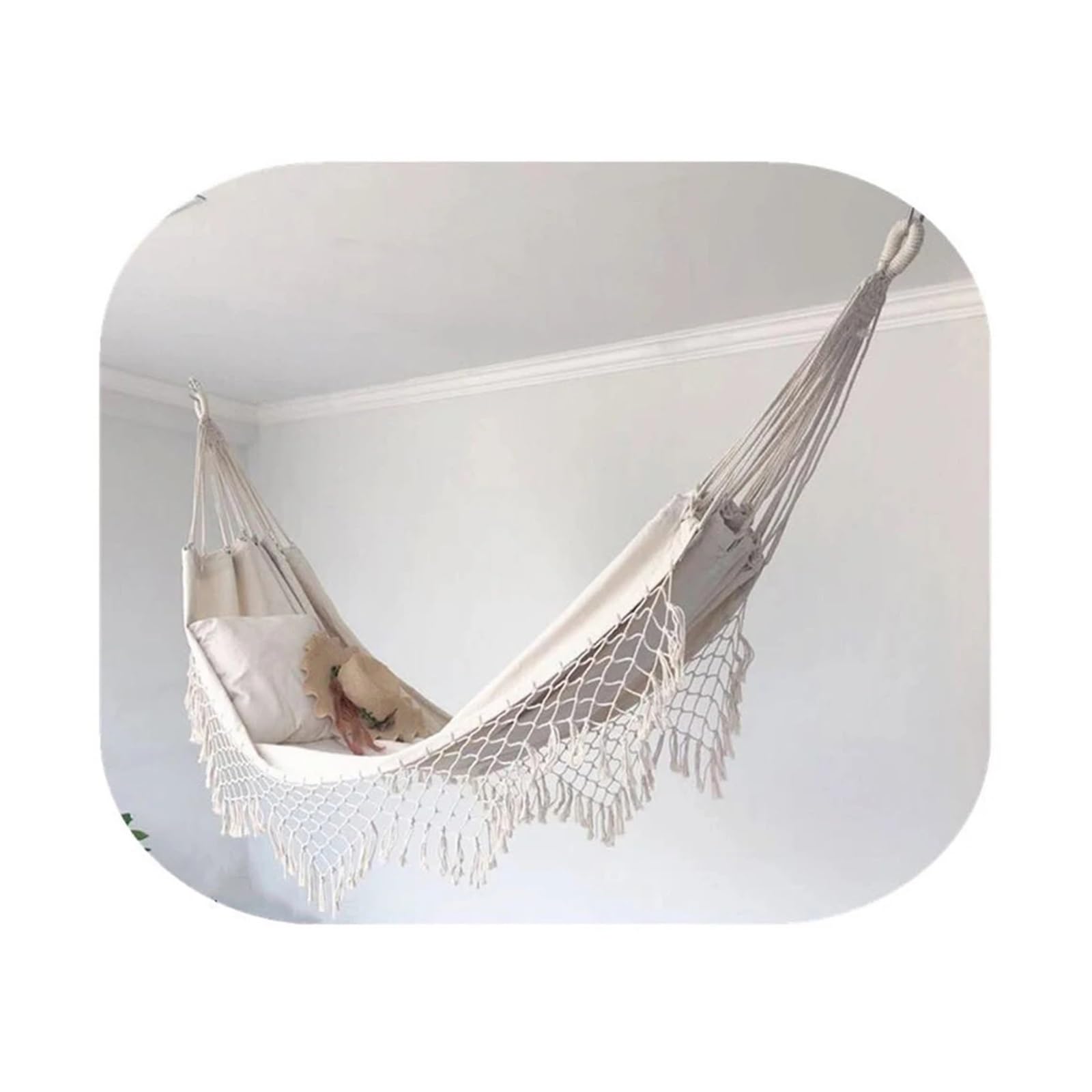 Hamacas Camping Hamaca para 2 Personas de 200x100cm con Flecos de macramé, Hamaca Doble, Columpio, Silla de Red, Columpios Colgantes para Exteriores Hamac de Jardin