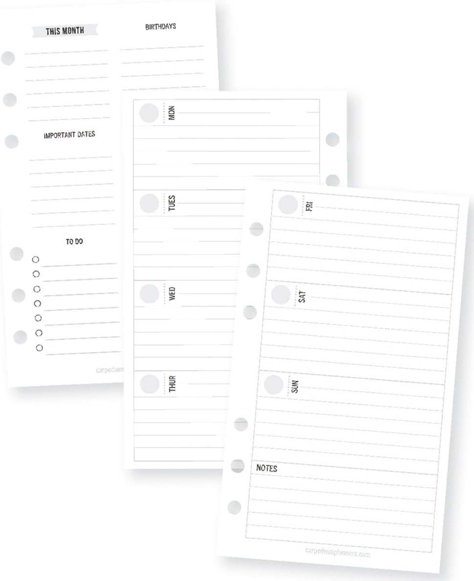 Carpe Diem by Simple Stories Personal Horizontal Format Weekly Planner Inserts