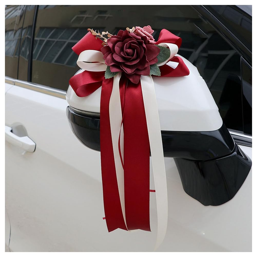 Lot de 20 décorations de voiture pour mariage, simulation de fleur, nœud, décoration de voiture de mariage, rétroviseur, poignée de porte, décoration avec ventouses, décoration pour mariage,