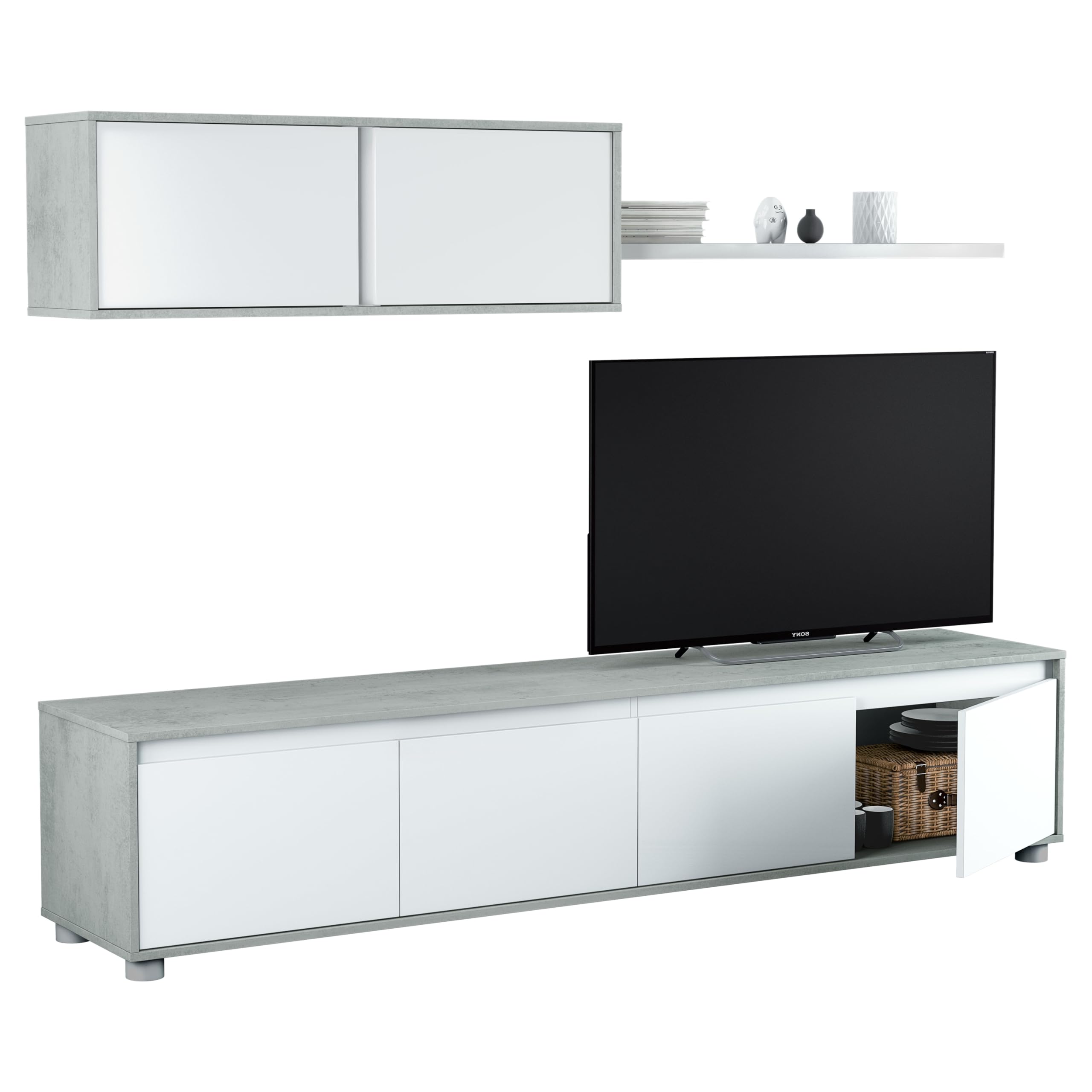 Miroytengo Modulo de Salón Imola Estilo Industrial Color Blanco Artik y Gris Cemento 200x41 cm