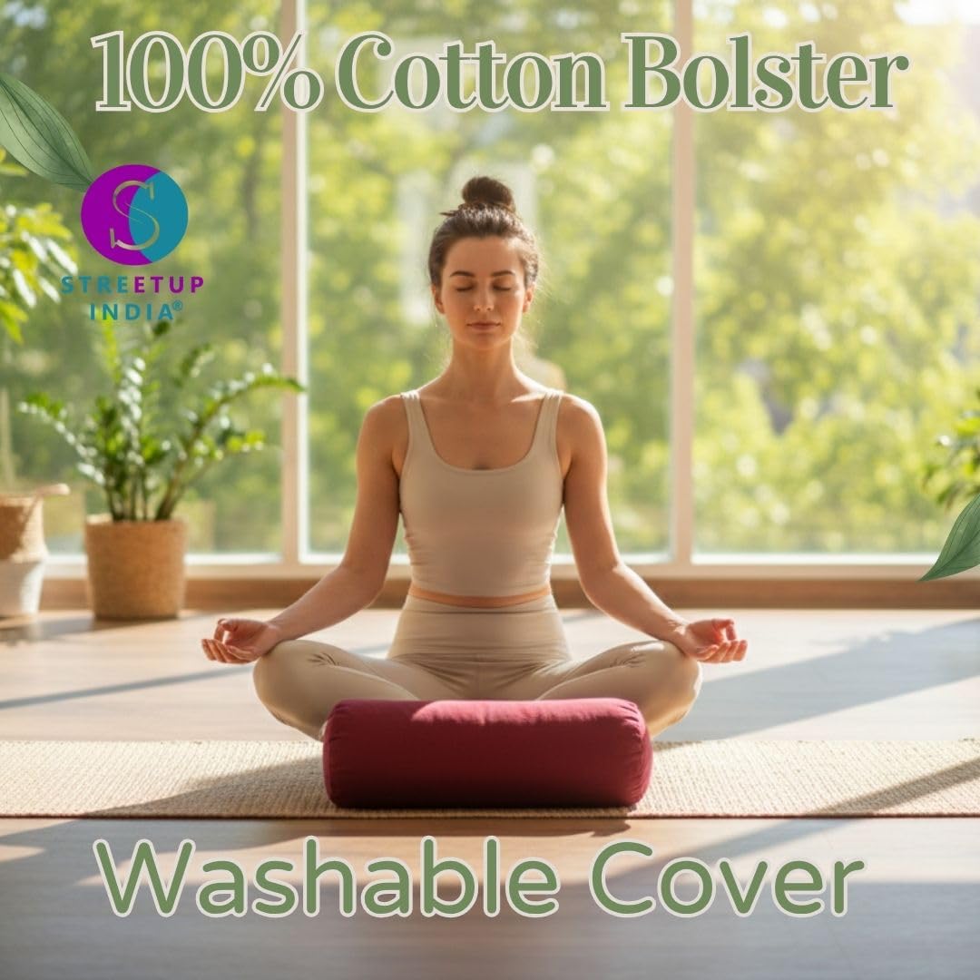 Streetup India® Yoga Bolster for Iyengar Yoga With Premium Cotton Washable Cover (Maroon, Standard) 2