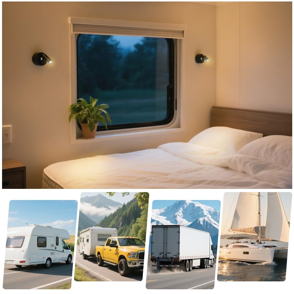12V LED Leselampe Wohnmobil, 2 Stück Wohnmobil, Wandleuchte Bettlampe mit Schalter Touch Dimmbar, 3 Farbtemperatur Modi mit Ladefunktion USB A+C-Anschlüssen für Auto Wohnwagen Innenbeleuchtung