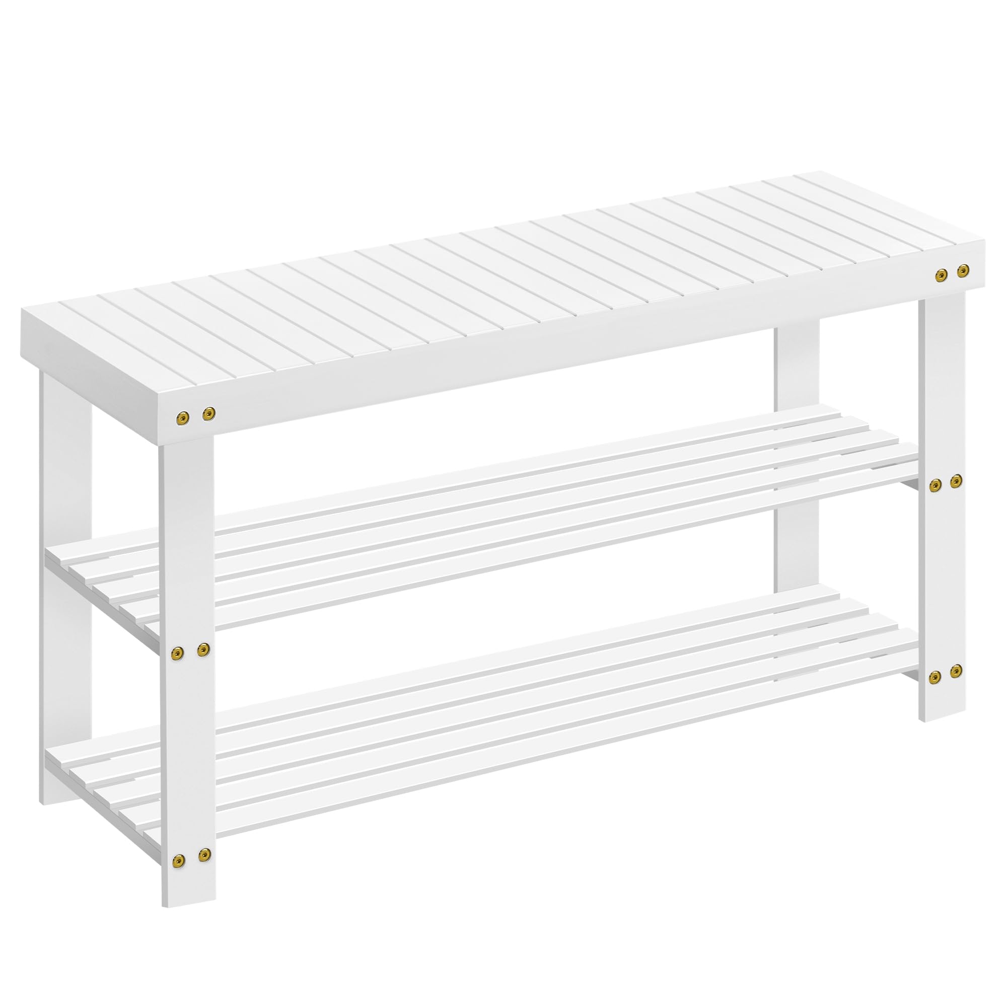 SONGMICS Schuhbank, Schuhregal mit 3 Ebenen, Schuhablage aus Bambus, bis 130 kg belastbar, 28,7 x 90 x 45,3 cm, für Flur, Badezimmer, Schlafzimmer, wolkenweiß LBS090W01