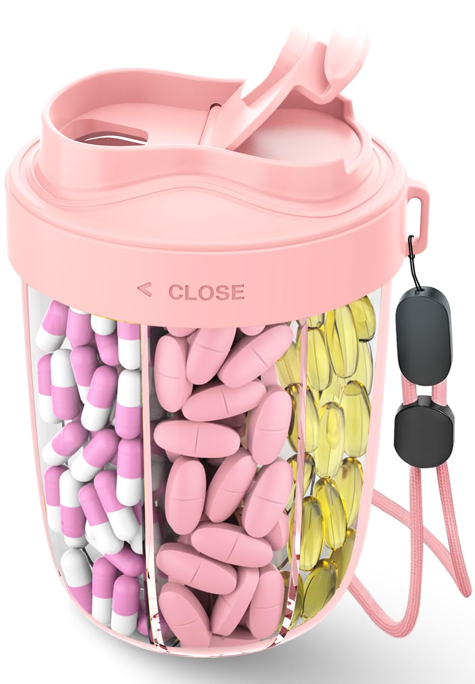 Large Pill Organizer,Supplement Organizer for 7 Different Vitamins,Pill Dispenser with Anti-Mixing Design,Easy to Retrieve Meds,Includes 20 Pcs Labels