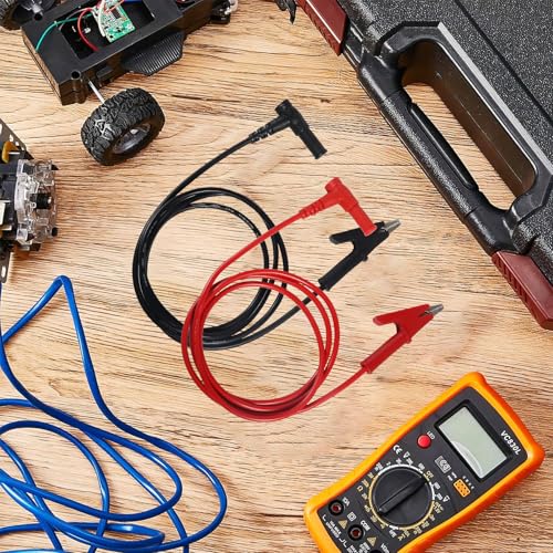DIANN 2pcs Multimeter Test Leads Banana Plug Right Angle to Alligator Clips Soft Test Cable Wires for Electrical Testing 3.3ft / 1m
