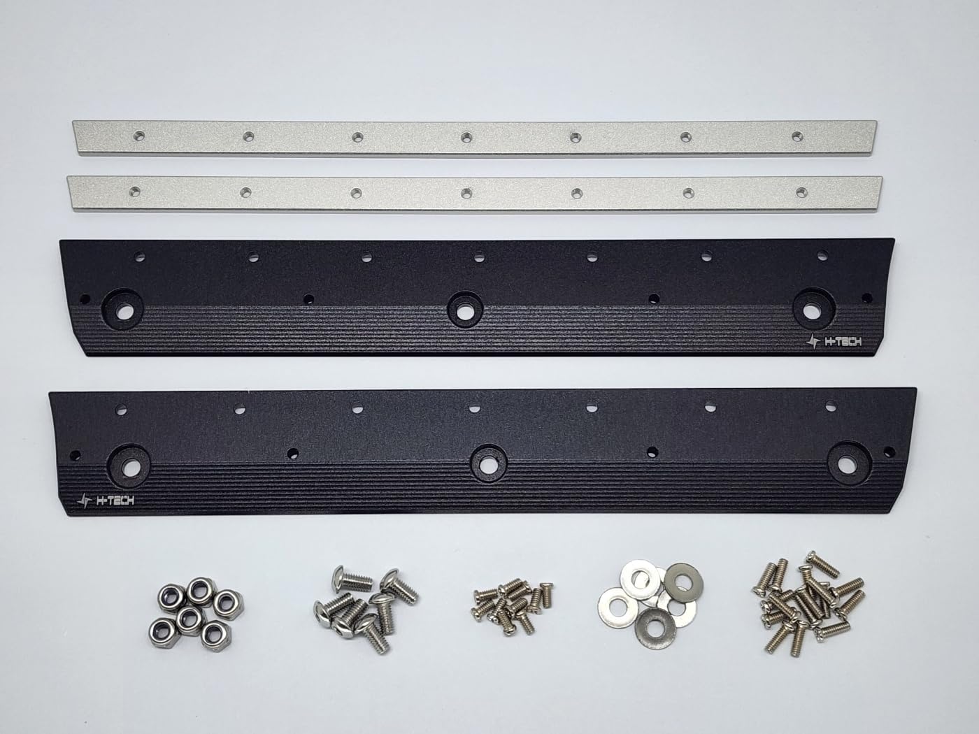 H-TECH RC CNC Aluminum Metal Side Plate & Step for Axial SCX10 III Jeep CJ-7 [AXI03008T2, AXI03008T1] 1/10 RC Body Upgrade (Side Plate+Step(Silver)), Black