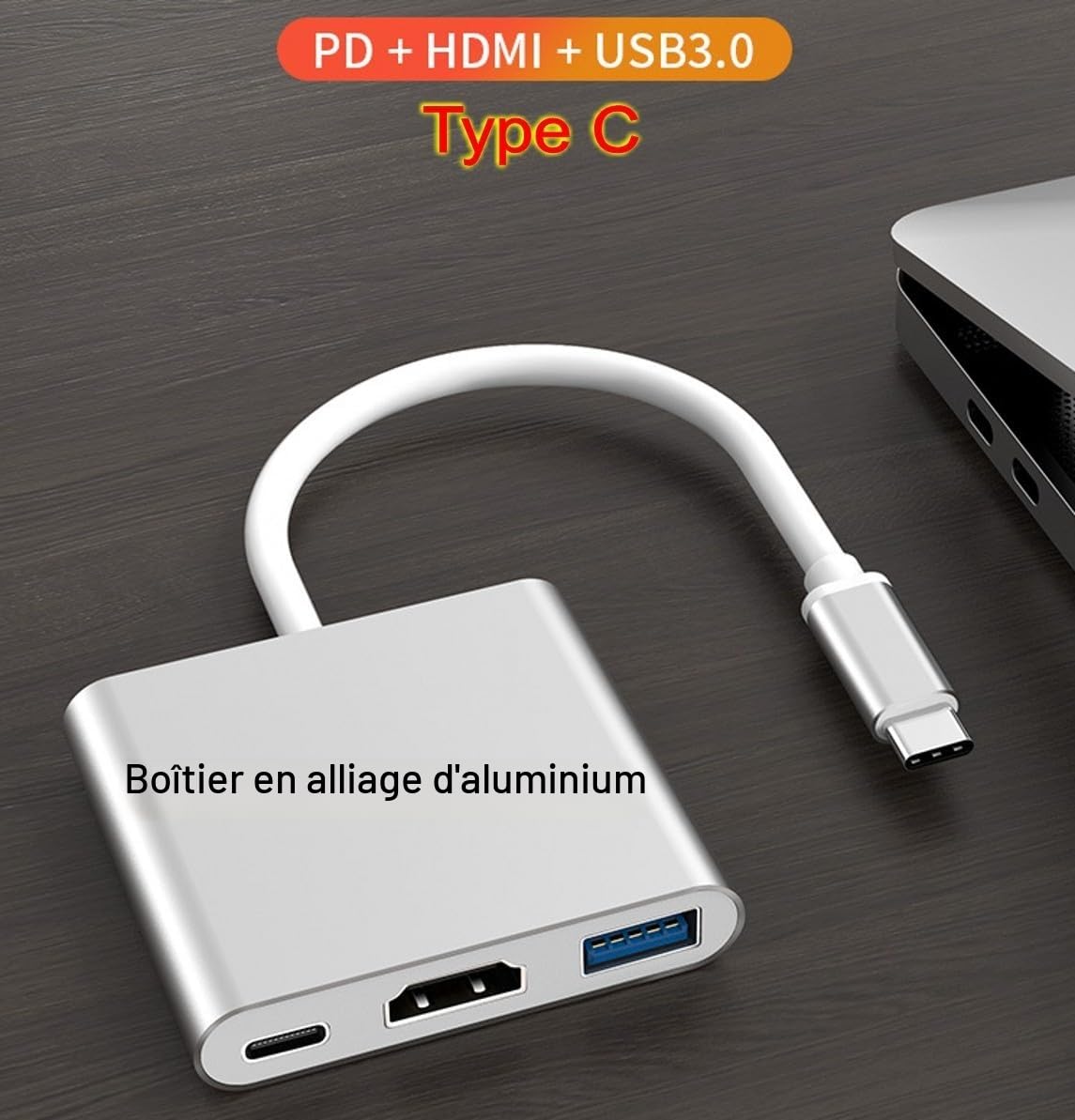 Adaptateur Multiport USB C HDMI 4K USB 3.0 Charge USB C pour MacBook Pro Chromebook HP Samsung S9+