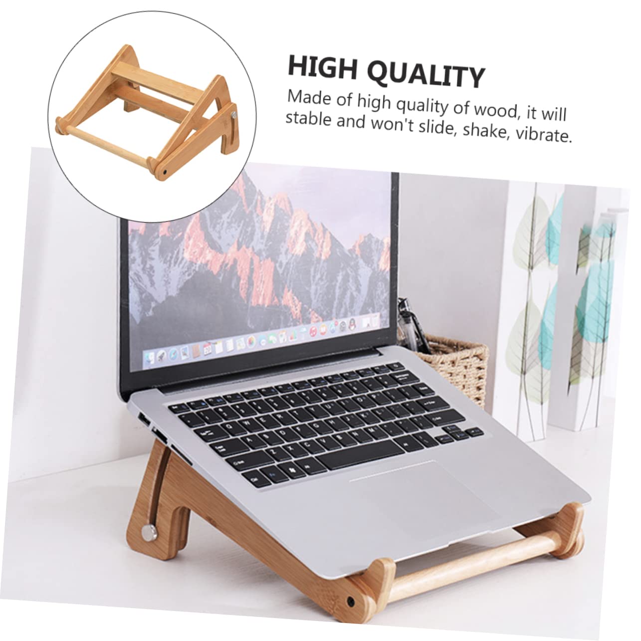 Supporto per Laptop in Legno Beige Altezza Regolabile, Design Cavo e Angoli Arrotondati, Scrivania Portatile per Laptop per Casa e Ufficio