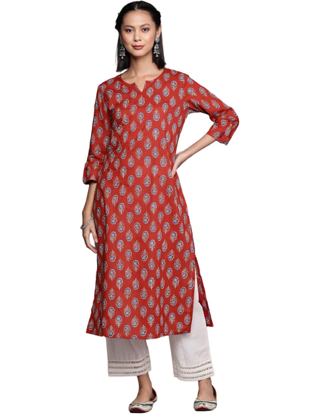 Varanga Women's Cotton Printed Regular Kurta  Comfortable, Stylish, And Perfect For Every Occasion With Beautiful Prints And Timeless Design Orange