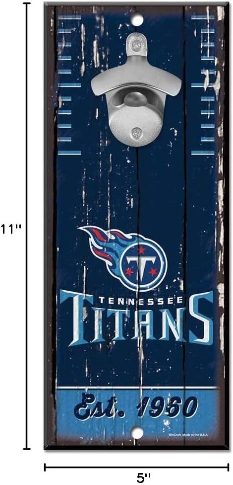 WinCraft NFL Tennessee Titans Bottle Opener5x11 Wood Sign Bottle Opener, Team Colors, 5"x11"