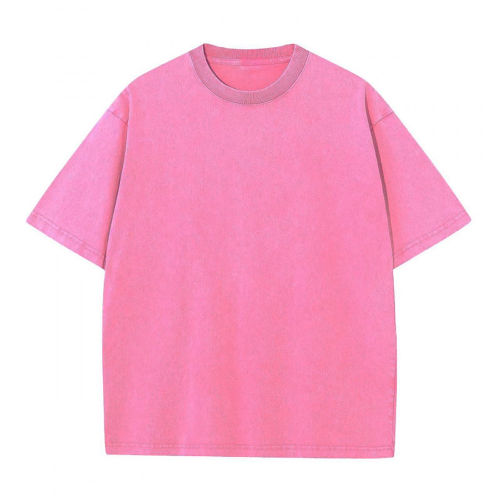 Generisch Luźny t-shirt Baggy Washed Vintage Oversized dla kobiet, swobodny t-shirt z bawełny z krótkimi rękawami