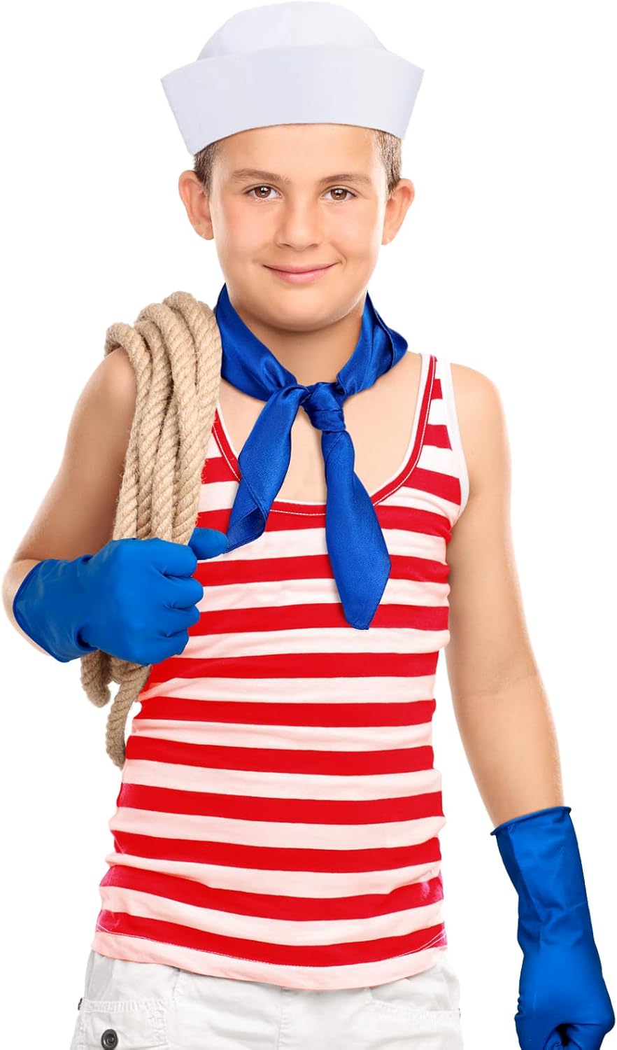 4 Pcs Halloween Sailor Costume Accessories for Adult Include White Navy Captain Hats Yacht Hat Retro Square Neck Scarf Blue Socks and Gloves for Women Men Halloween Party Cosplay - Image 7