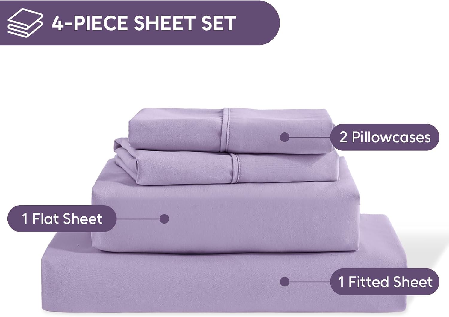Full Size Bed Sheets Set, 4 Pieces Hotel Luxury Soft Microfiber Bed Sheets Set, Up to 16" Deep Pockets, Oeko-Tex Sheets with Elastic, Breathable, Wrinkle Free (Purple, Full)