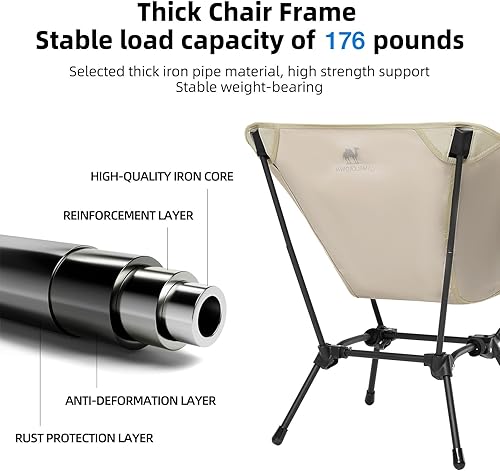 Miniatura 4 de CAMEL CROWN Silla de camping plegable, ligera, portátil, compacta, con bolsillo lateral, para viajes al aire libre, playa, picnic, senderismo,