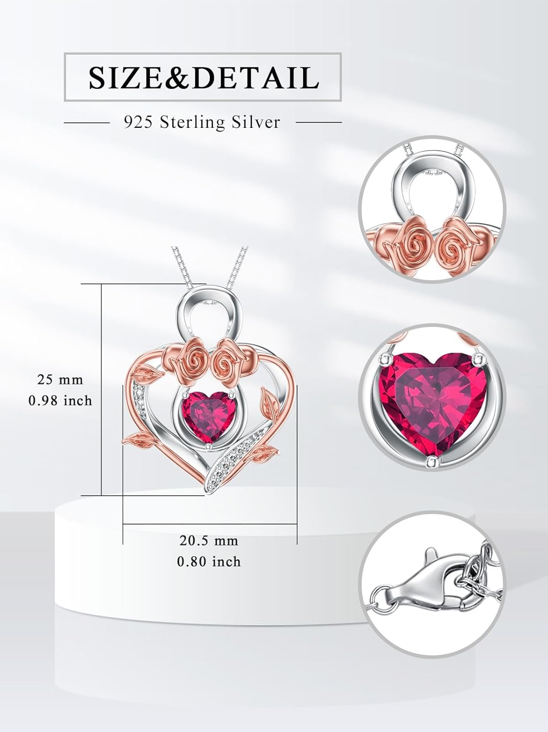Dorunmo Heart Birthstone Necklace 925 Sterling Silver Infinity Rose Pendant Birthday Jewelry Gifts for Women Wife Her Daughter Mom - Image 4