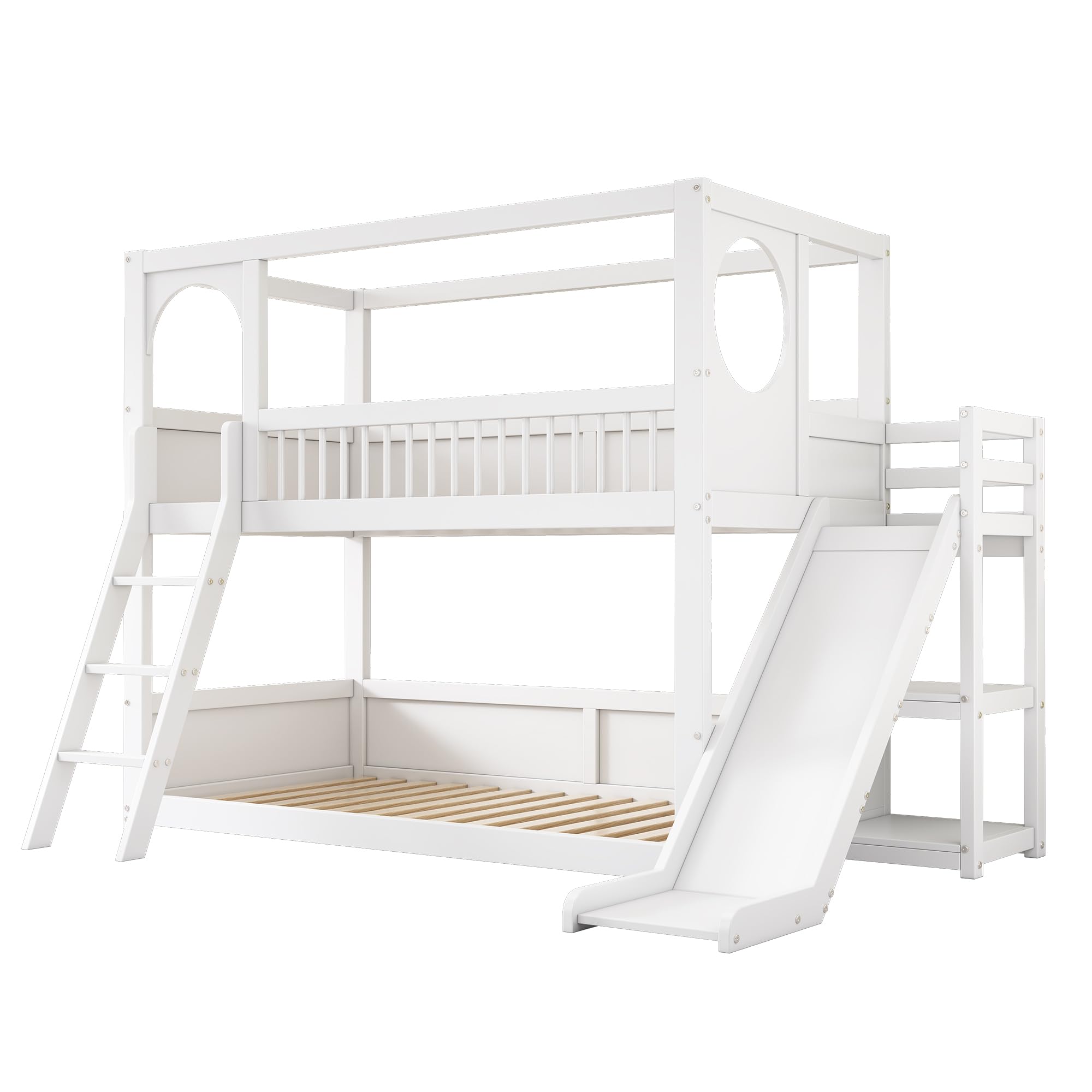 Letto A Castello Con Scivolo Per Bambini - Forma Casa, 90x200 Cm, Bianco, Capacità 120 Kg - Foto 2