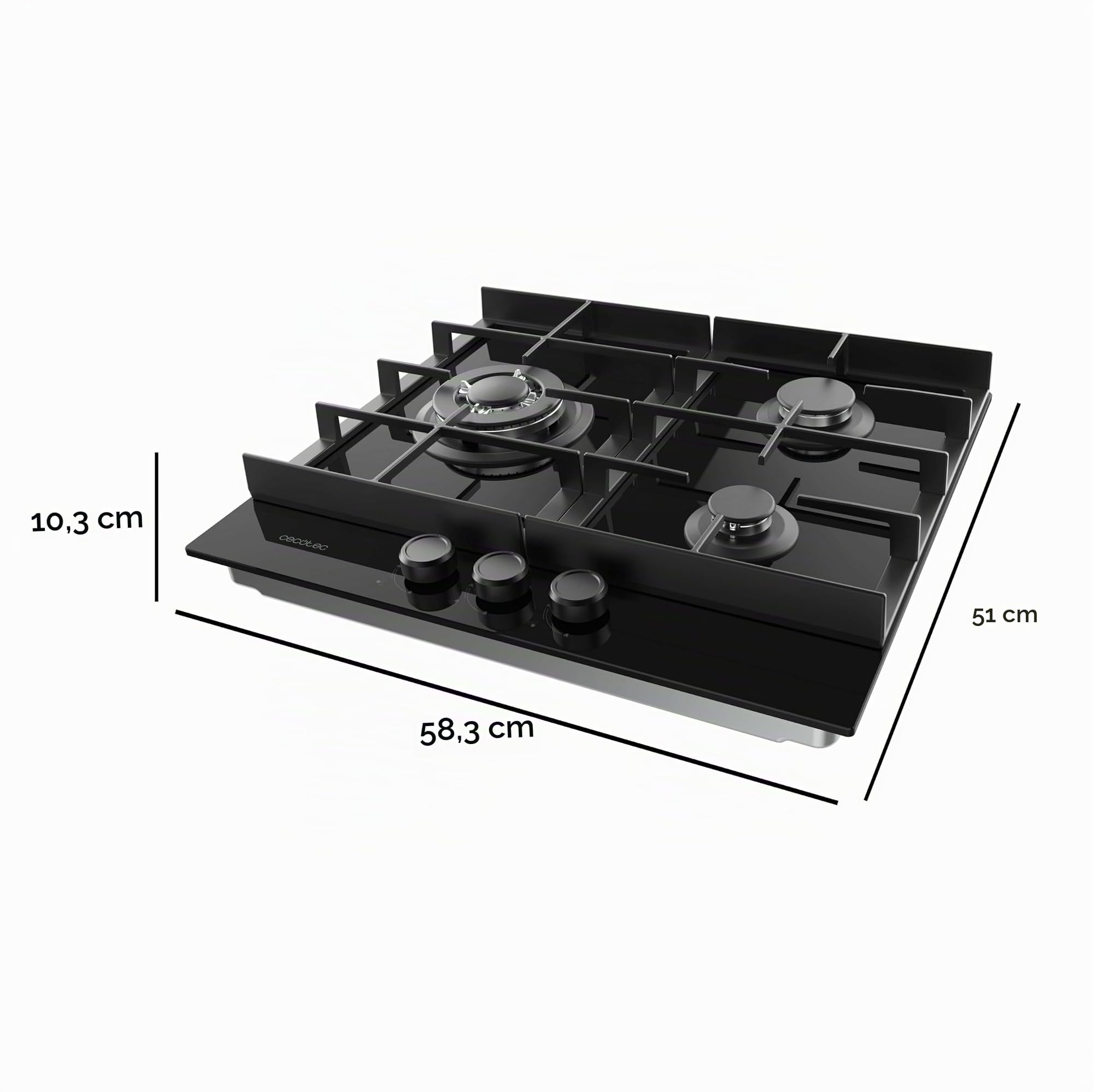 Cecotec Table de Cuisson à Gaz 3 Feux Bolero Squad G 3400F Glass Black