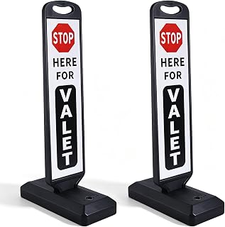 BESEA 2 Pack Valet Parking Signs with Water Fillable Base, 44" Reflective STOP HERE FOR VALET Sign, Heavy Duty Portable Parking Signs for Hotels, Restaurants, Events & Shopping Centers