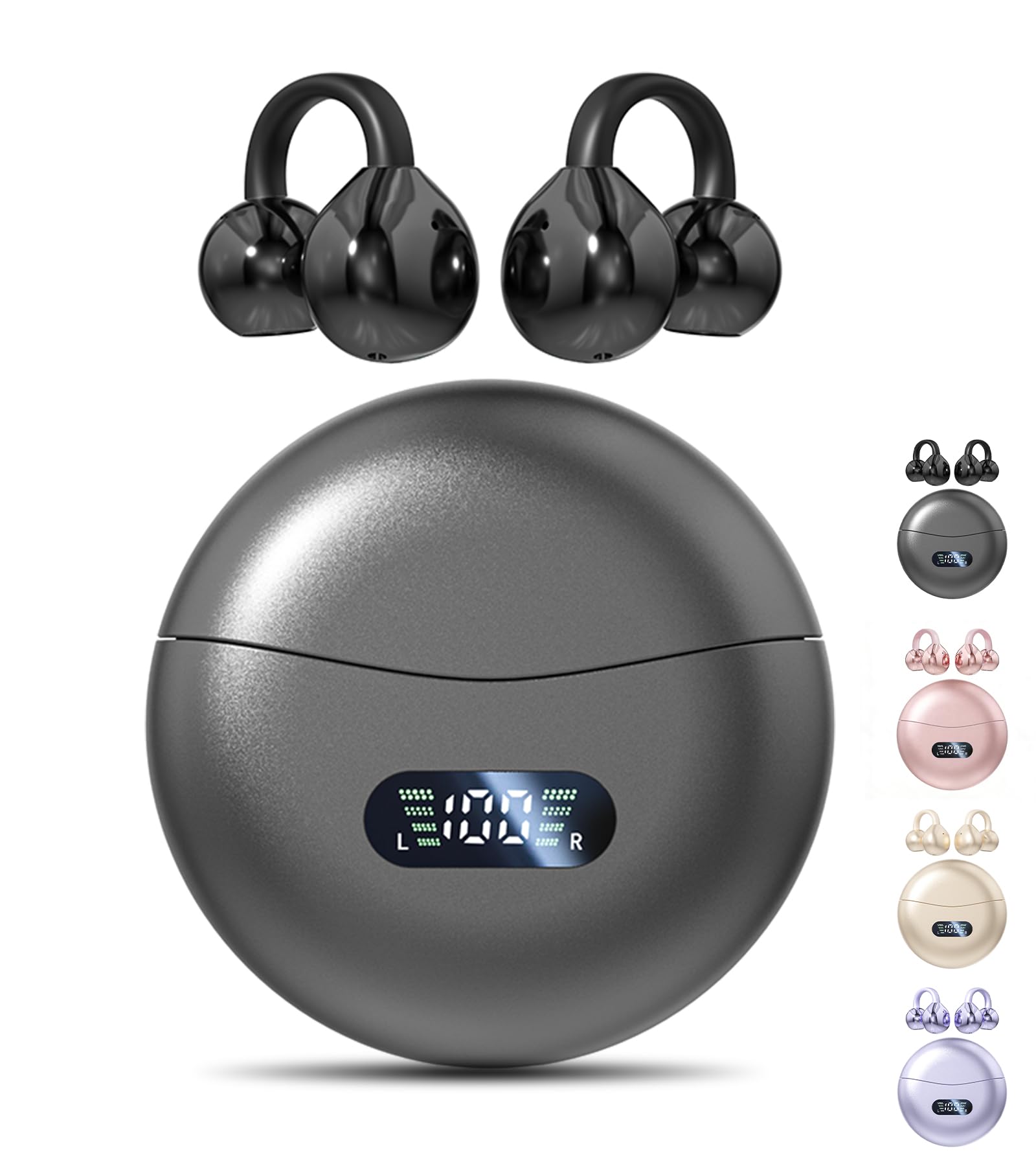 Auricolari a clip, senza fili, Bluetooth 5.4, con microfono e batteria 60H, impermeabili, per sport, corsa, orecchie piccole e occhiali, allenamenti