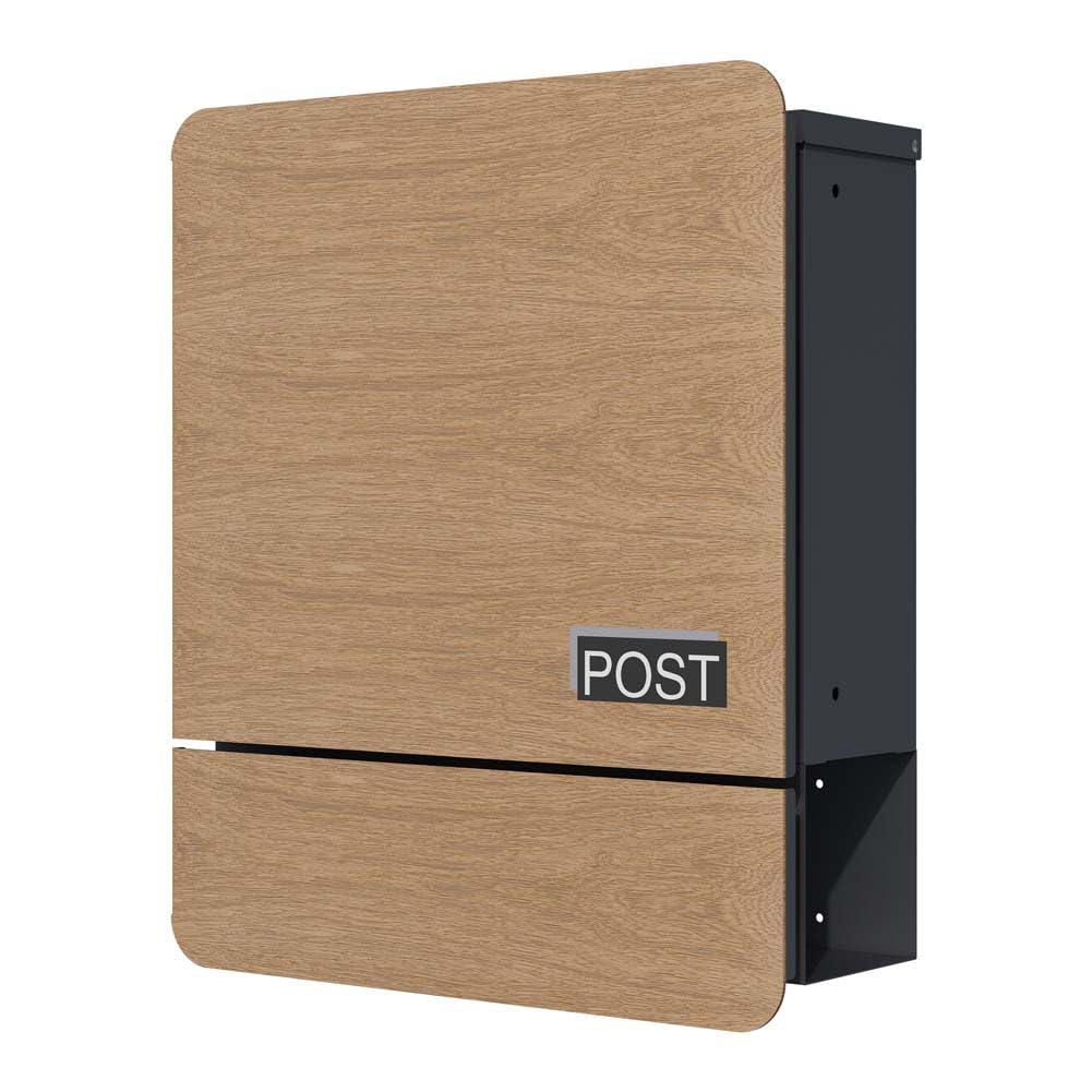 SCHARTEC Briefkasten SPB-4 helles Holz Design mit Zeitungsfach modern & groß Wandbriefkasten Postkasten