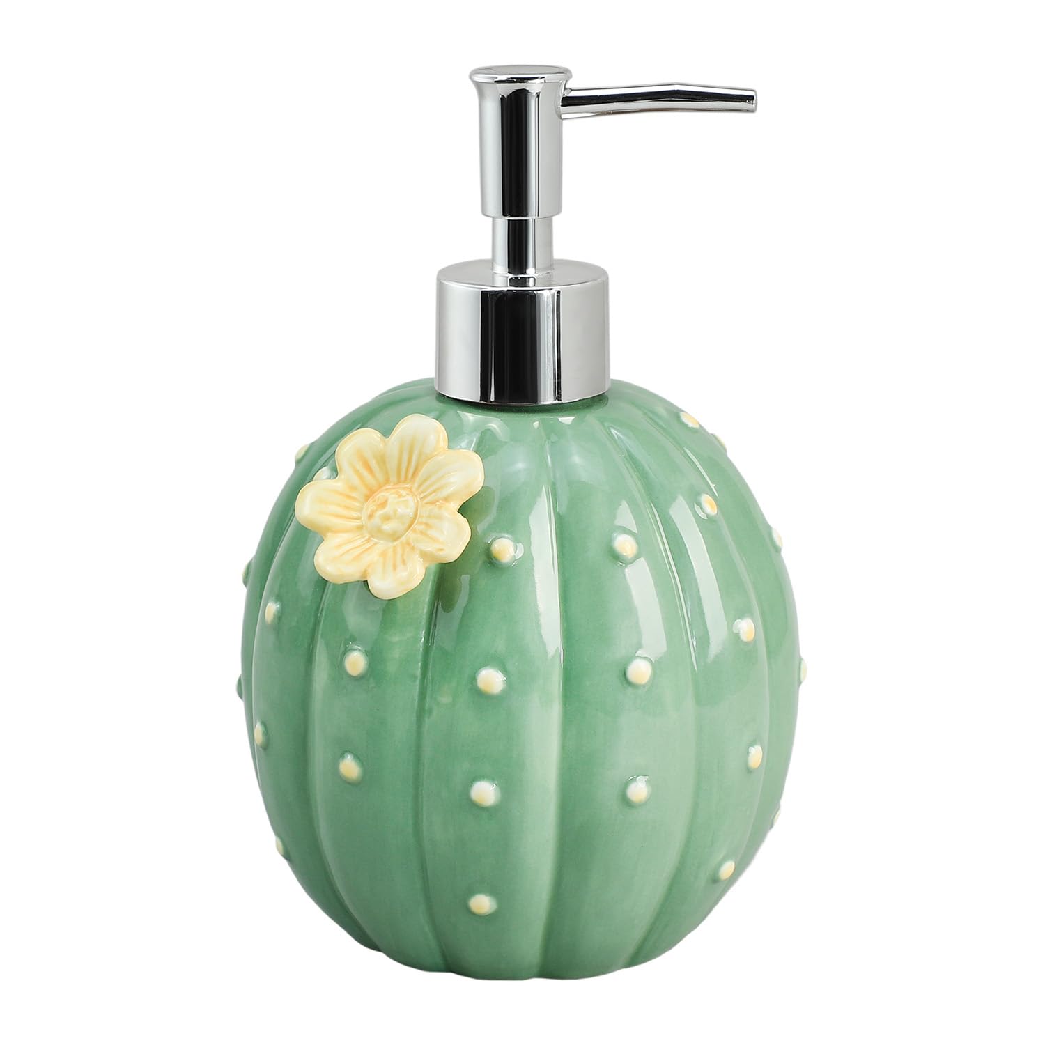 Bicuzat Ceramic Green Cactus Shaped Soap Dispenser with Plastic Pump, Liquid Body Lotion Soap Bottle, Hand Soap Dispenser for Bathroom Kitchen Countertop
