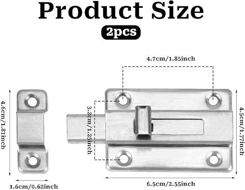 Miniatura 3 de Cerradura de puerta corredera resistente, 2 juegos de pernos deslizantes de acero inoxidable, pestillo de puerta grueso, cerradura de puerta de