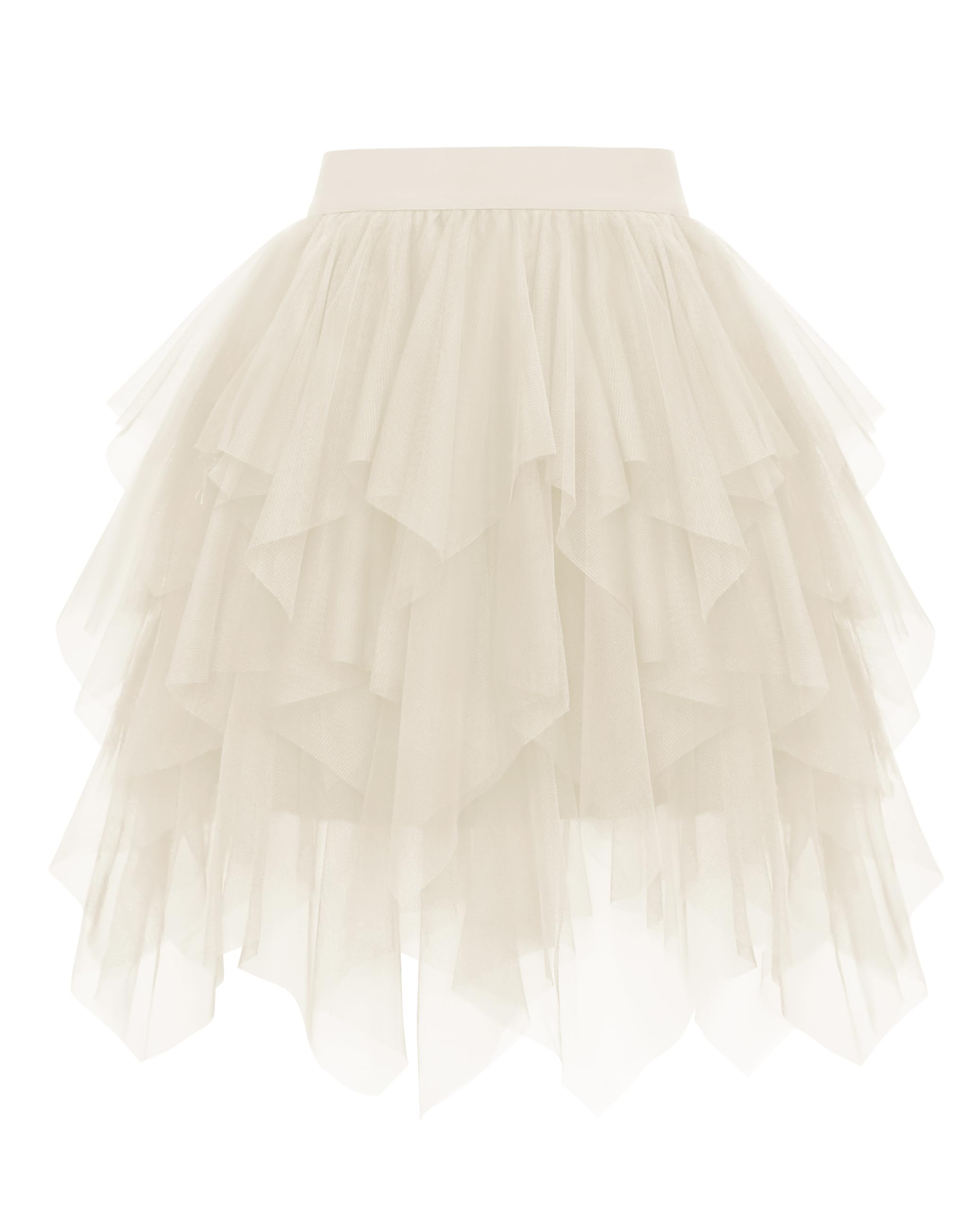Wikoan Tutu Skirts for Women High Waist Multilayer Mesh Irregular Midi Skirt for Daily Wedding Party Halloween Christmas,Beige,S/M