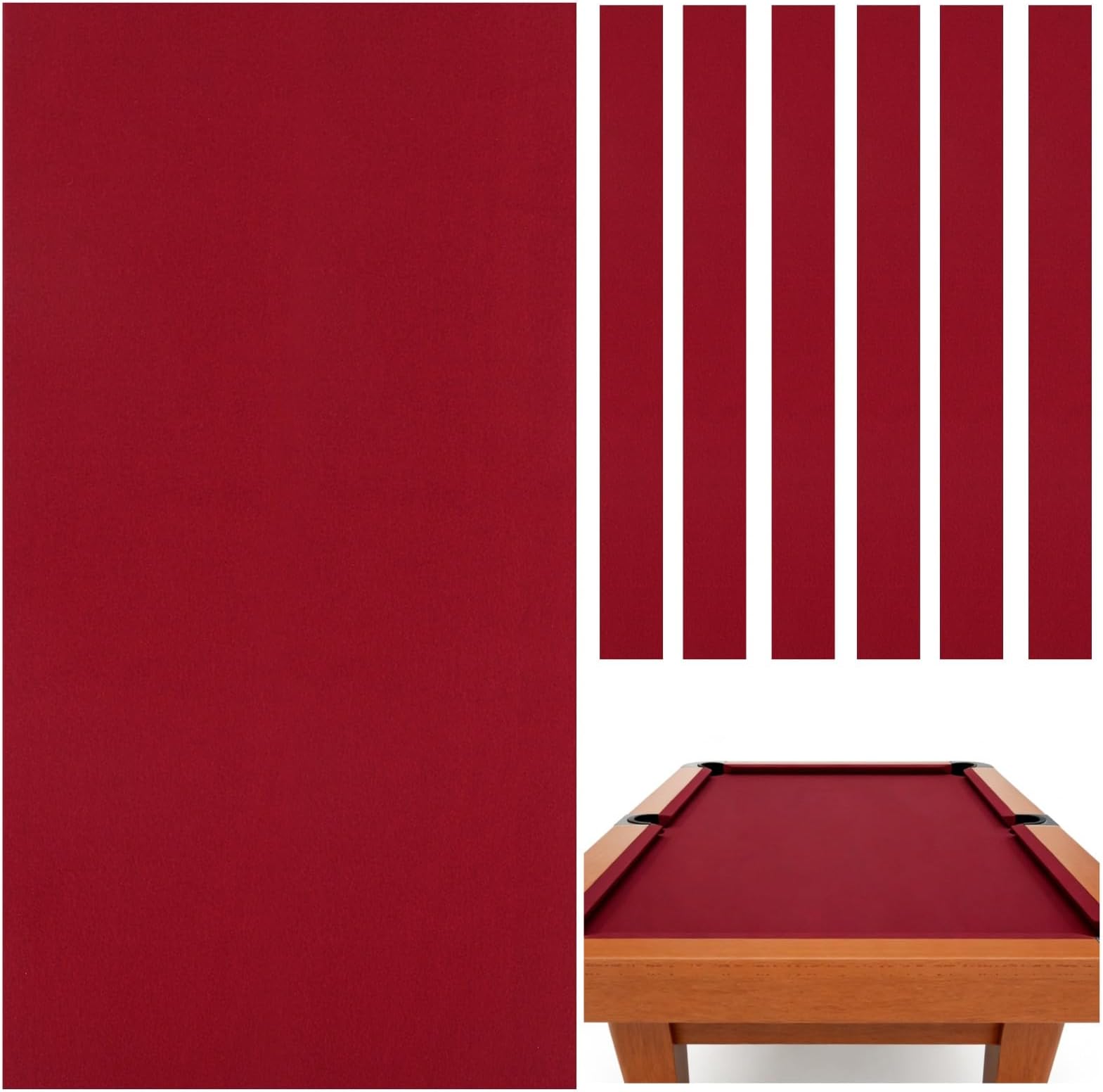 Professional Pool Table Felt, 8FT Billiard Pool Table Cloth, Polyester Felt Replacement Kit, Snooker Accessories with Cushion Cloth Strips for Club, Game Rooms, Home,Red