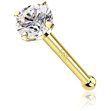 COCHARM 14k Solid Gold Heart Star Nose Stud 20g Yellow Solid Bone Nose Stud 14k Real Gold Nose Ring Stud Hypoallergenic 14Kt Nose Piercing For Women Men