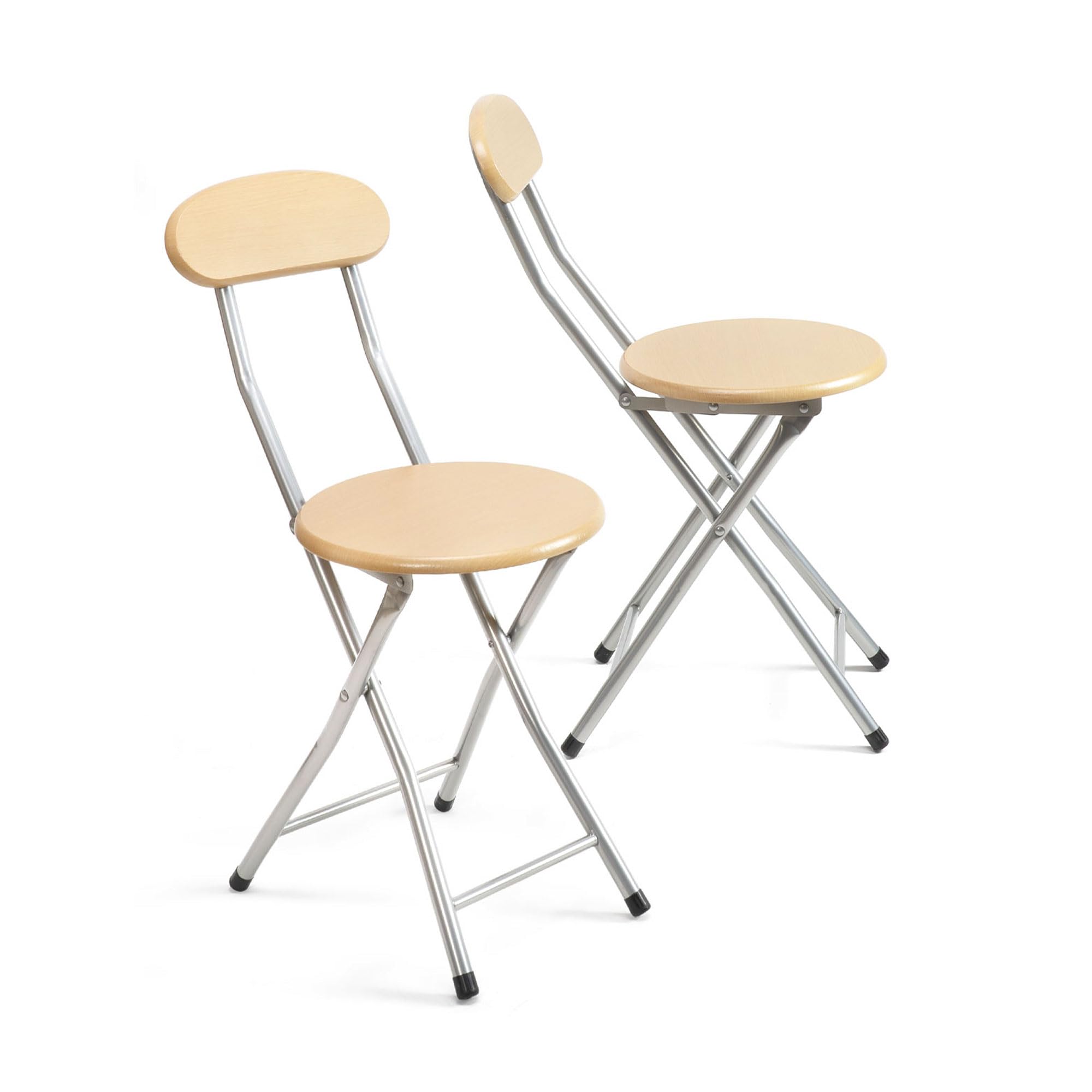 THE SECRET HOME Sillas Plegables de Cocina - Asiento Plegable de Metal y Madera - Silla Apta para Interior y Exterior (2, Madera Natural/Plata, 29x74x36 cm)