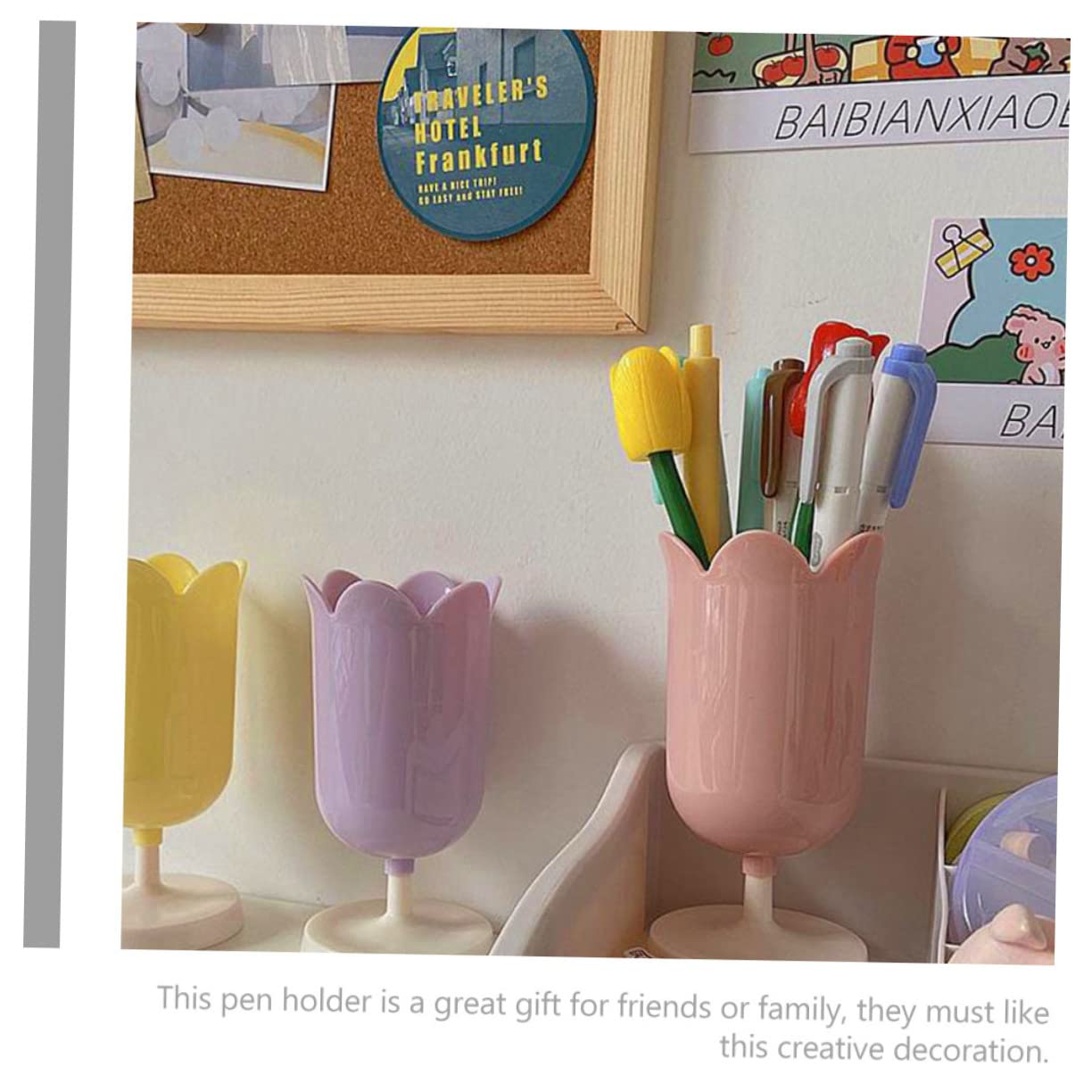 HOMSFOU 5 Pezzi portapenne a tulipano bellezza Cartoleria piccolo arredamento Carino contenitori Organizzazione da scrivania portapenne vaso di fiori plastica rosa