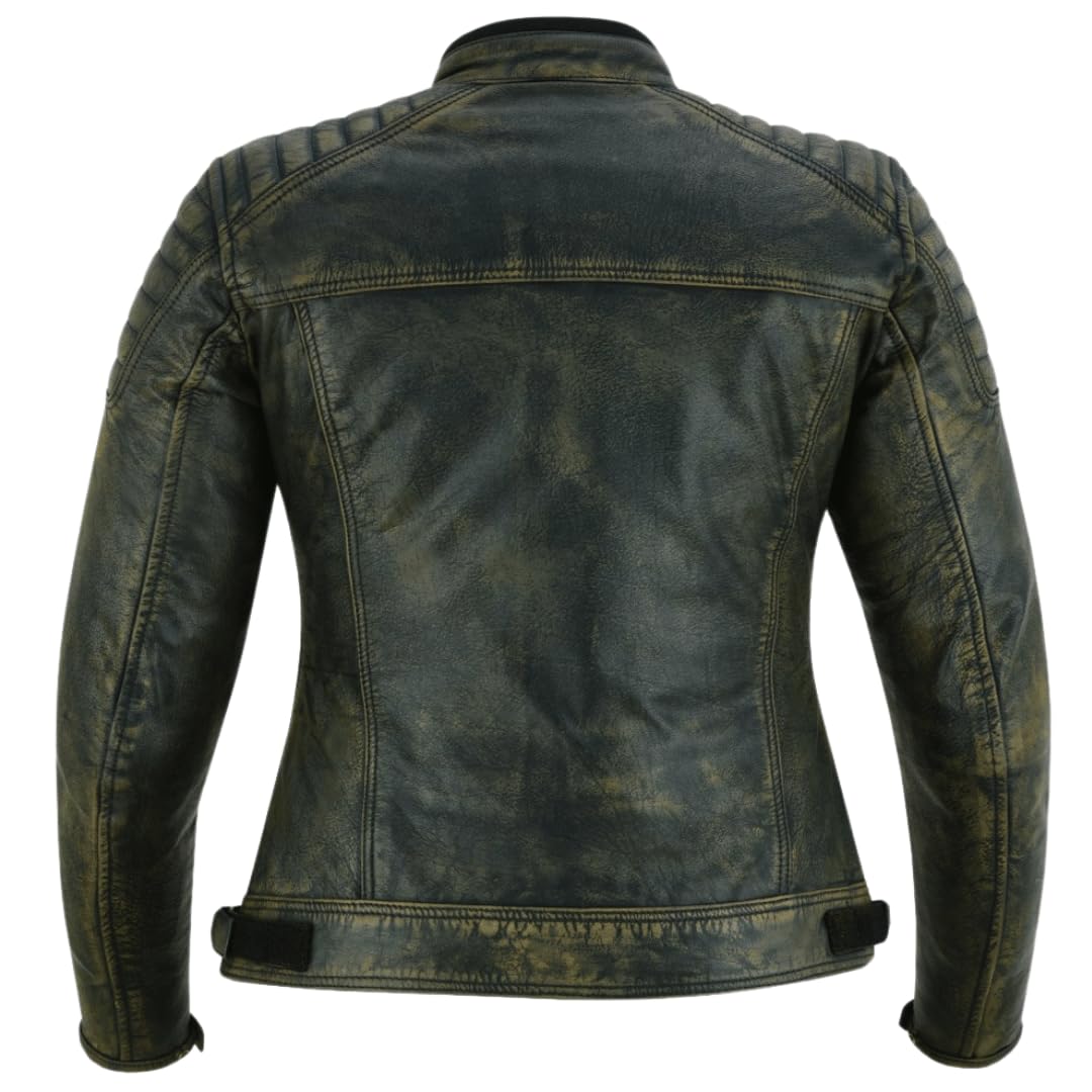 LOVO - Chaqueta de Cuero para Moto con Forro Vintage Mujer - Cazadora Moto Mujer de Cuero Auténtico con Protecciones CE - Chaqueta Moto Mujer - Diseño Clásico, Protección y Comodidad Premium