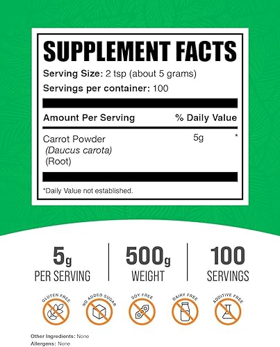 Miniatura 2 de BulkSupplements. com Polvo de zanahoria - Suplementos de betacaroteno - Suplemento de vitamina A - Suplementos de salud ocular - Polvo de zanahoria