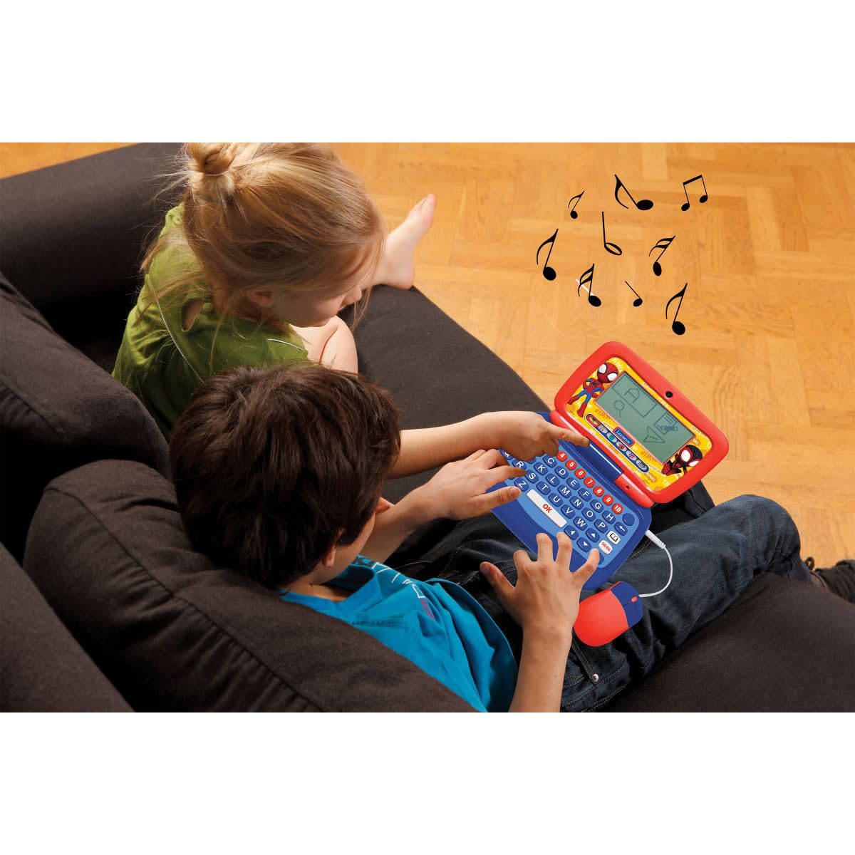 Lexibook, Spidey Bilingual JC398SPi3LXB - Ordenador de Aprendizaje con 40 Actividades, Ordenador Educativo en inglés/alemán, 3 Historias animadas, método de Lectura, Juegos y música, Azul/Rojo