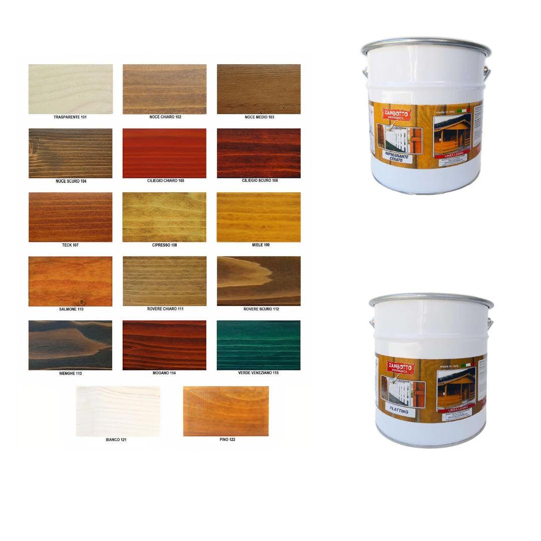 Barniz encerado al disolvente para madera de interior y exterior, 5 litros + mateante encerado al disolvente brillante para madera de interior y exterior, 5 litros (color miel 109 + brillante)