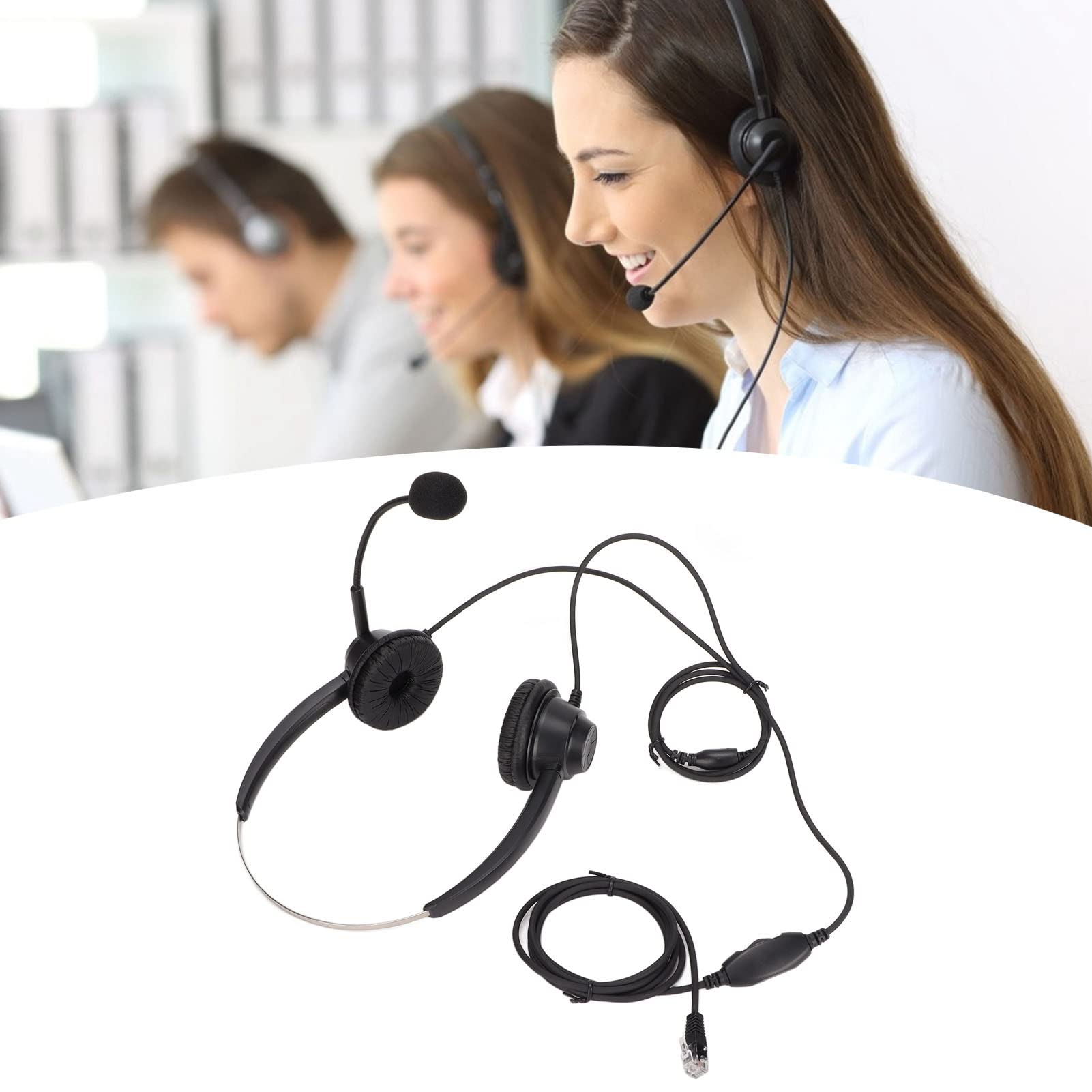 Obsługa Klienta Zestaw Słuchawkowy z Redukcją Szumów Wtyczka RJ9 Obuuszne Przewodowe Słuchawki Telefoniczne z Mikrofonem do Telefonów VOIP, Call Center z Redukcją Szumów Przewodowe Słuchawki z Obuuszn
