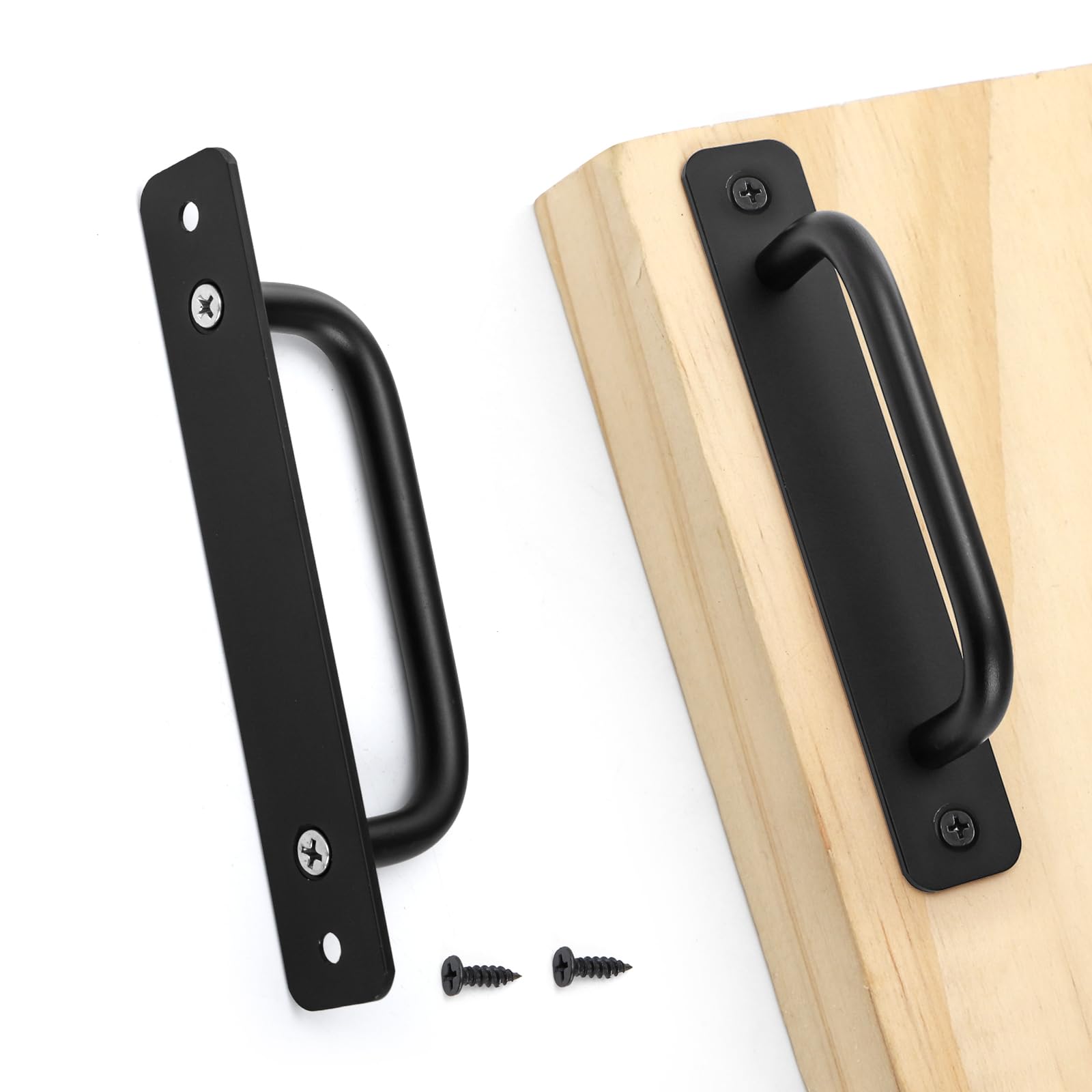 TOPZEA Paquete de 12 tiradores de puerta de granero, 5.8 pulgadas, color negro mate, con placa base y tornillo, manijas de aleación de aluminio, manijas de cajón para armario, armario, cobertizo,