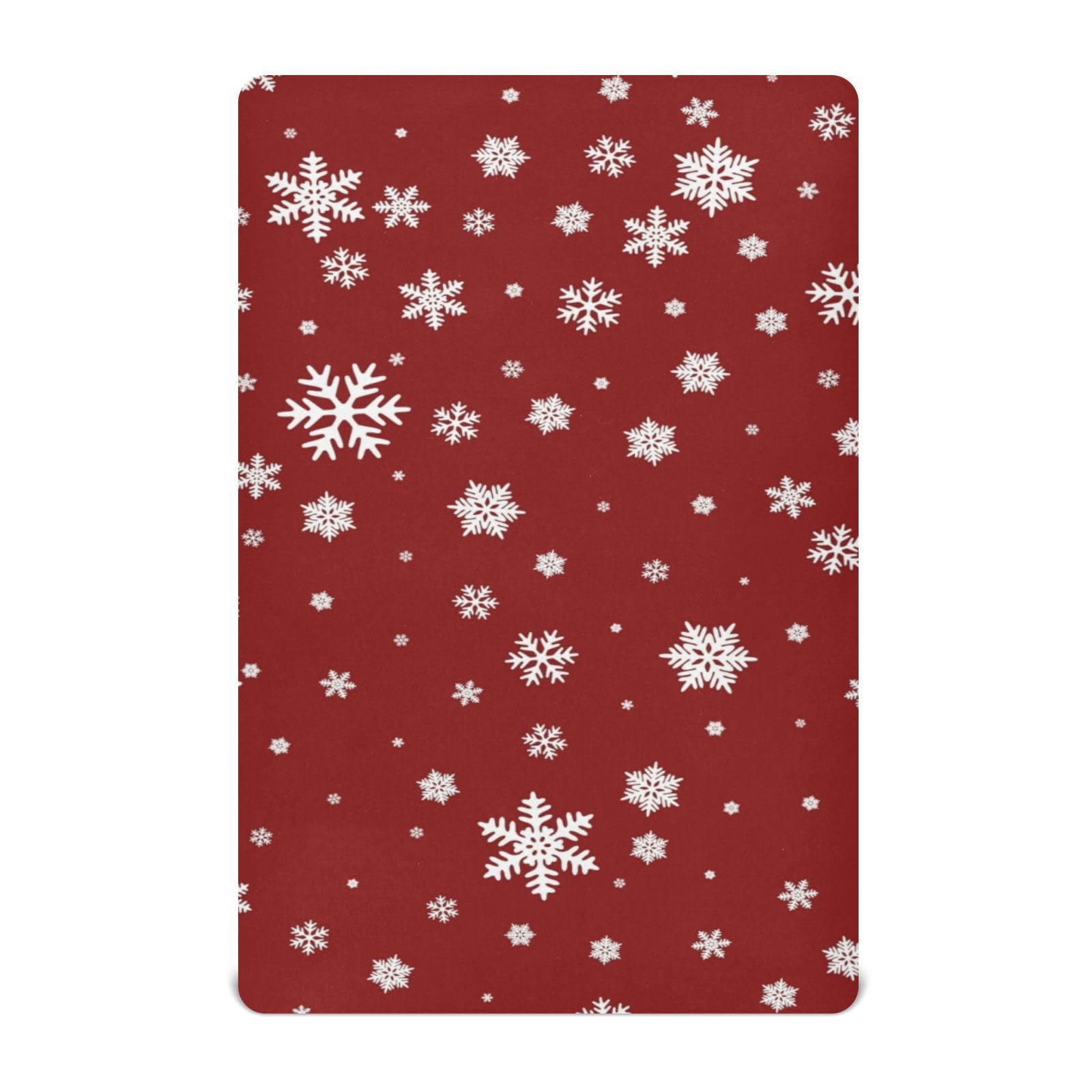 Moudou Christmas Snowflake Red Playard Sheet for Boy Girls, Soft Breathable Fitted Toddler Sheet for Standard Playard Bed Mattress, 39 x 27 x 5 Inch
