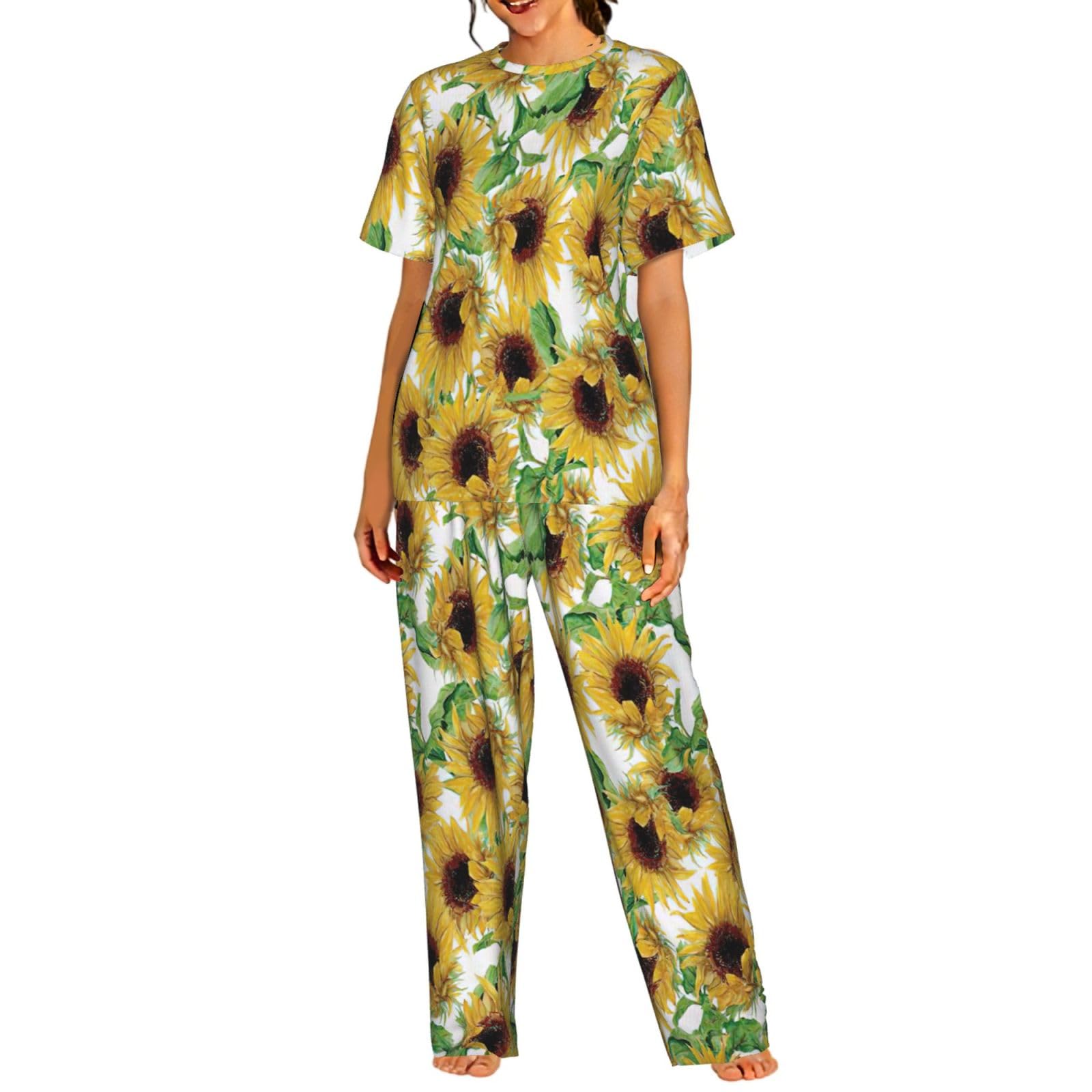 Sunflower.1 Print damska piżama z krótkim rękawem zestaw bielizna nocna letnia miękka wygodna domowa bielizna nocna