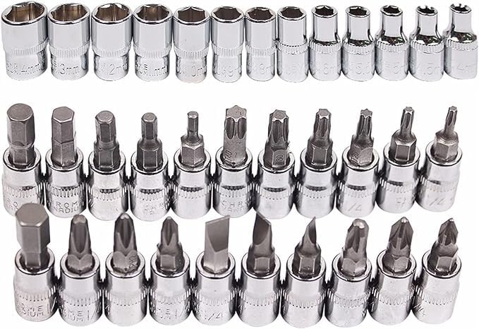 SQUADO Set di chiavi a bussola combinate Daiwa da 8 pollici (20,3 cm), con attacco esagonale da 1/4 e 1/2 pollici (6,35 e 12,7 mm) Riparazione Auto 46 pcs