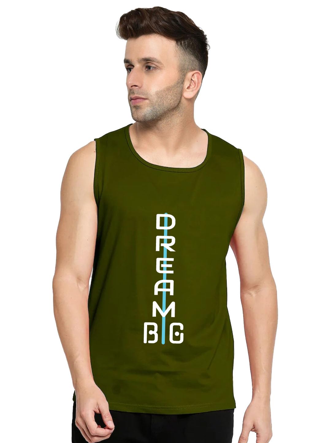 Men's Sleeveless Cotton T-Shirt - Dream Big Print | Muscle Gym Tank, Pure Cotton, Summer Workout Top-picture-29